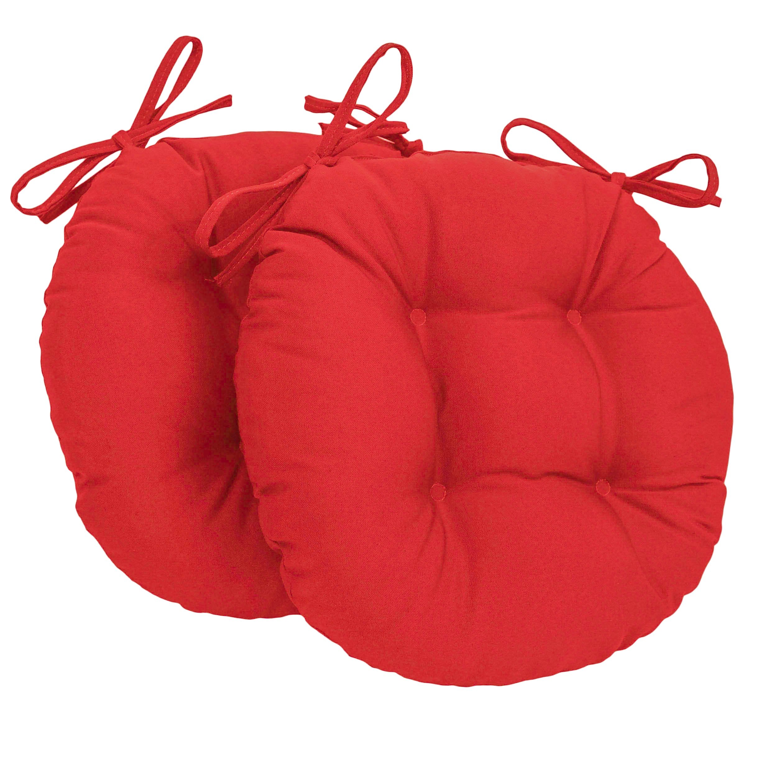 16-inch Solid Twill Round Tufted Chair Cushions (Set of 2) - Red