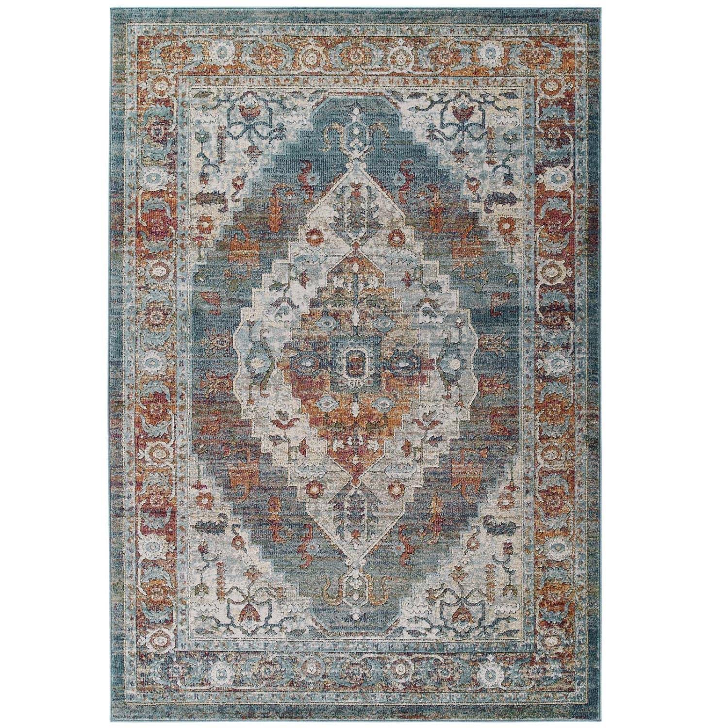 Tribute Camellia Distressed Vintage Floral Persian Medallion 5x8 Area Rug - Multicolored