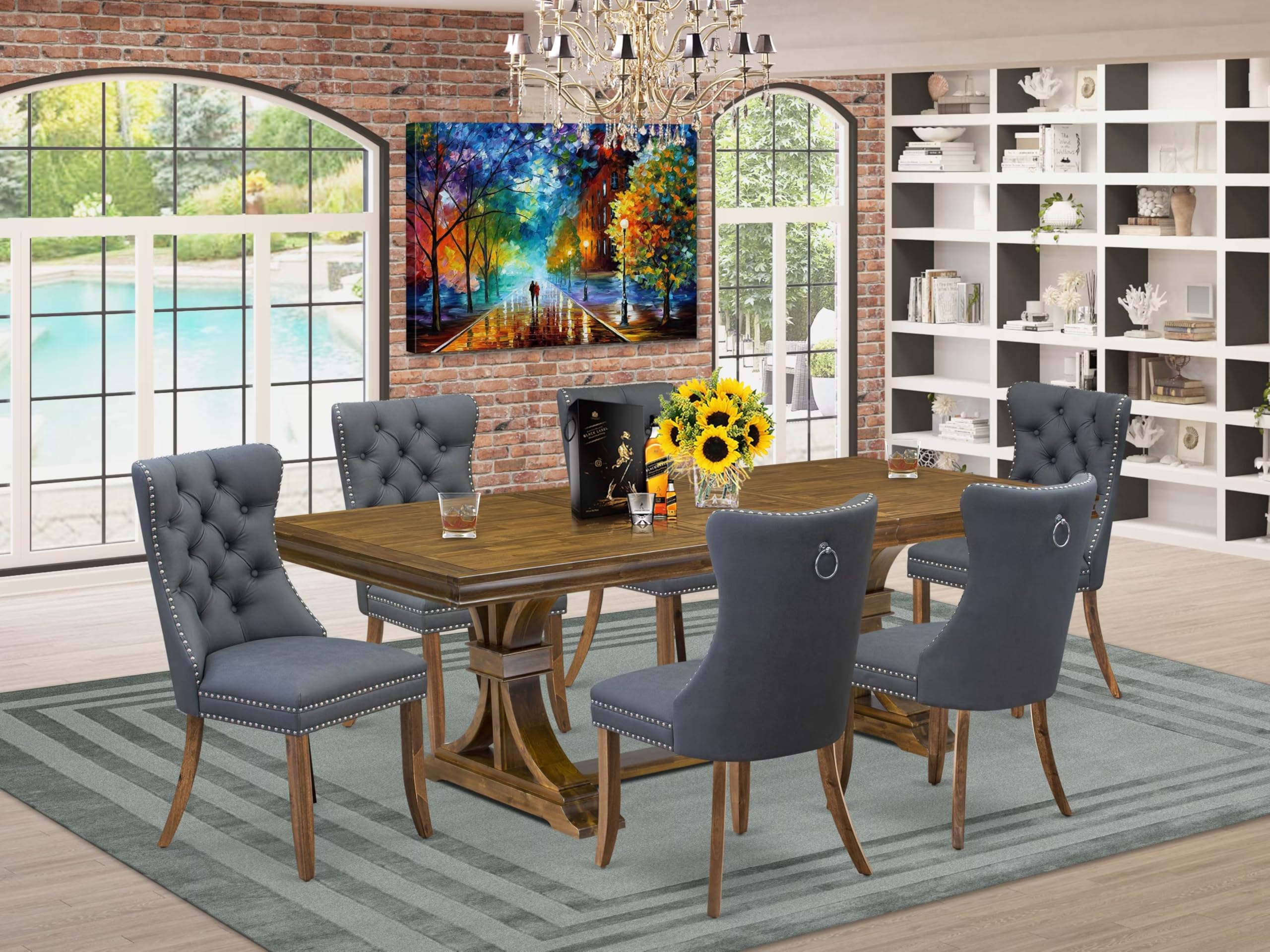 7 piece Modern Dining Table Set includes a Kitchen Table and 6 Dining Chairs