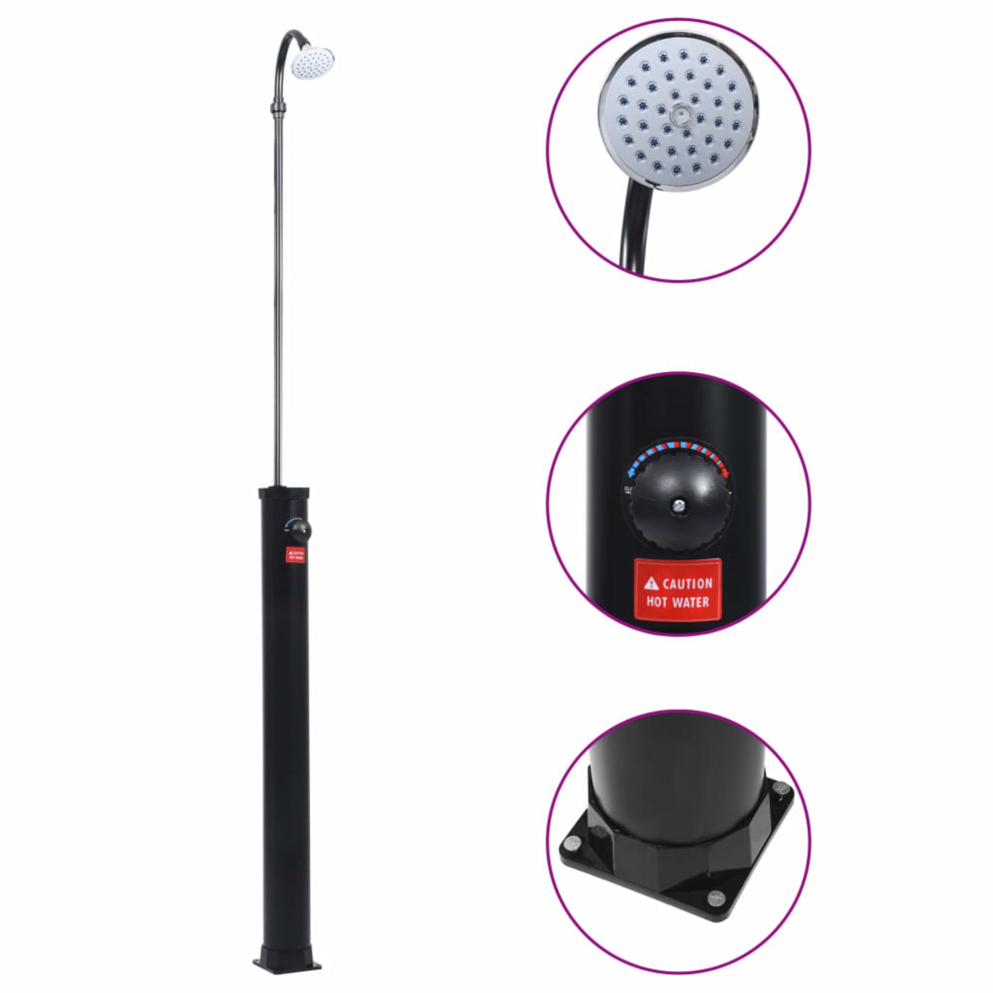 Vidaxl Garden Solar Shower Black 84.6' 2.1 Gal