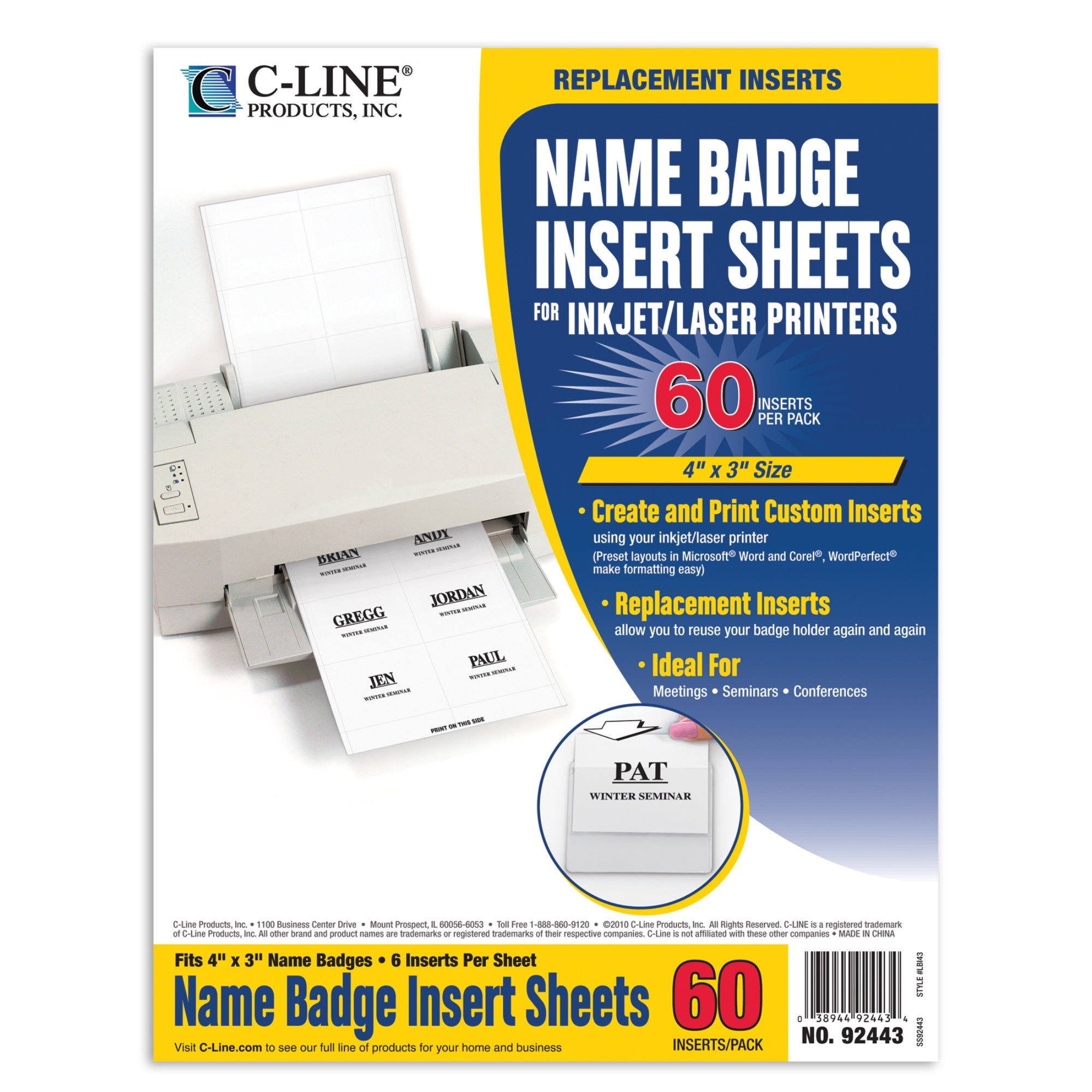 Laser Printer Name Badge Inserts, 6/Sheet, 4 x 3, 60/PK (Set of 5 PK)