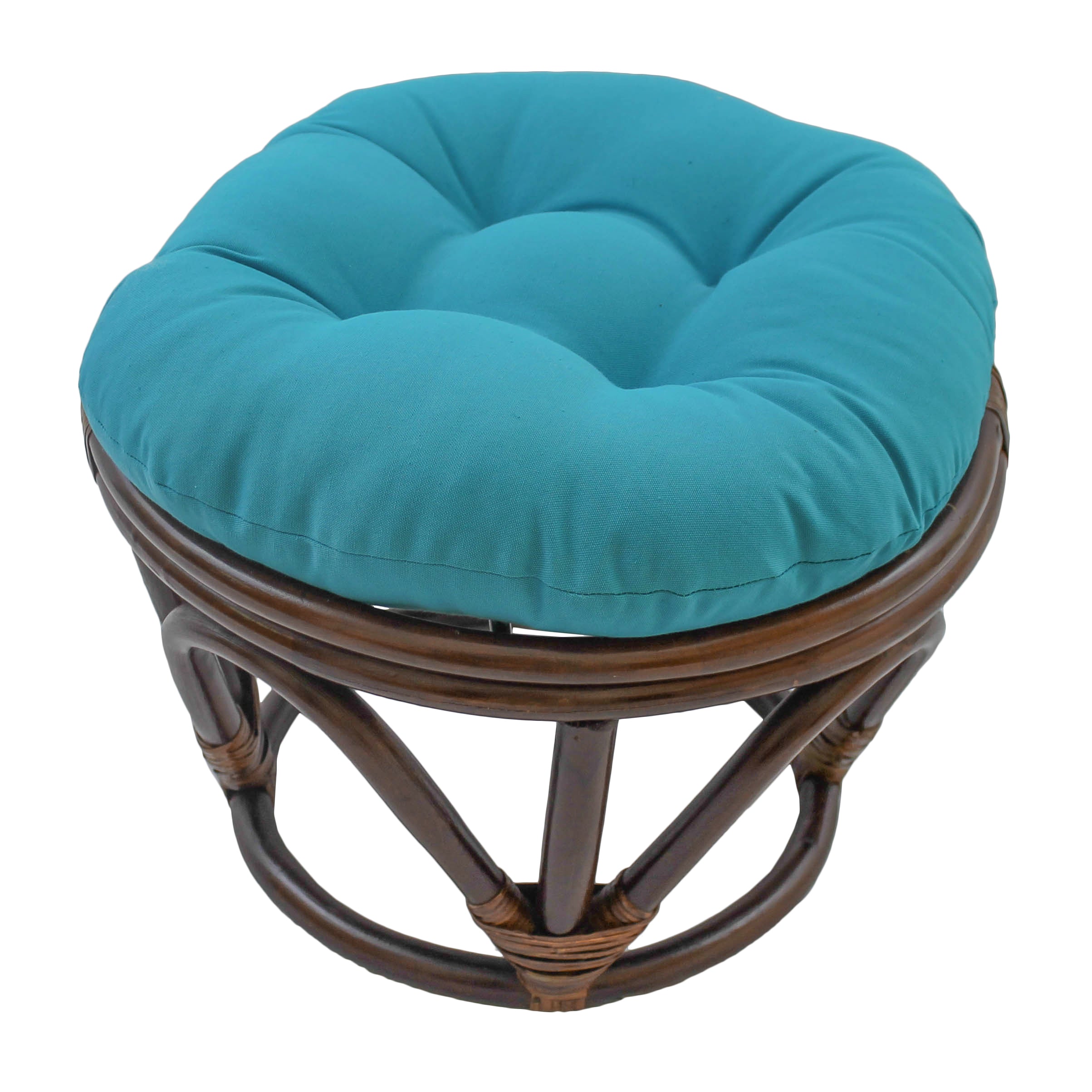 18-inch Round Solid Twill Tufted Footstool Cushion - Aqua Blue