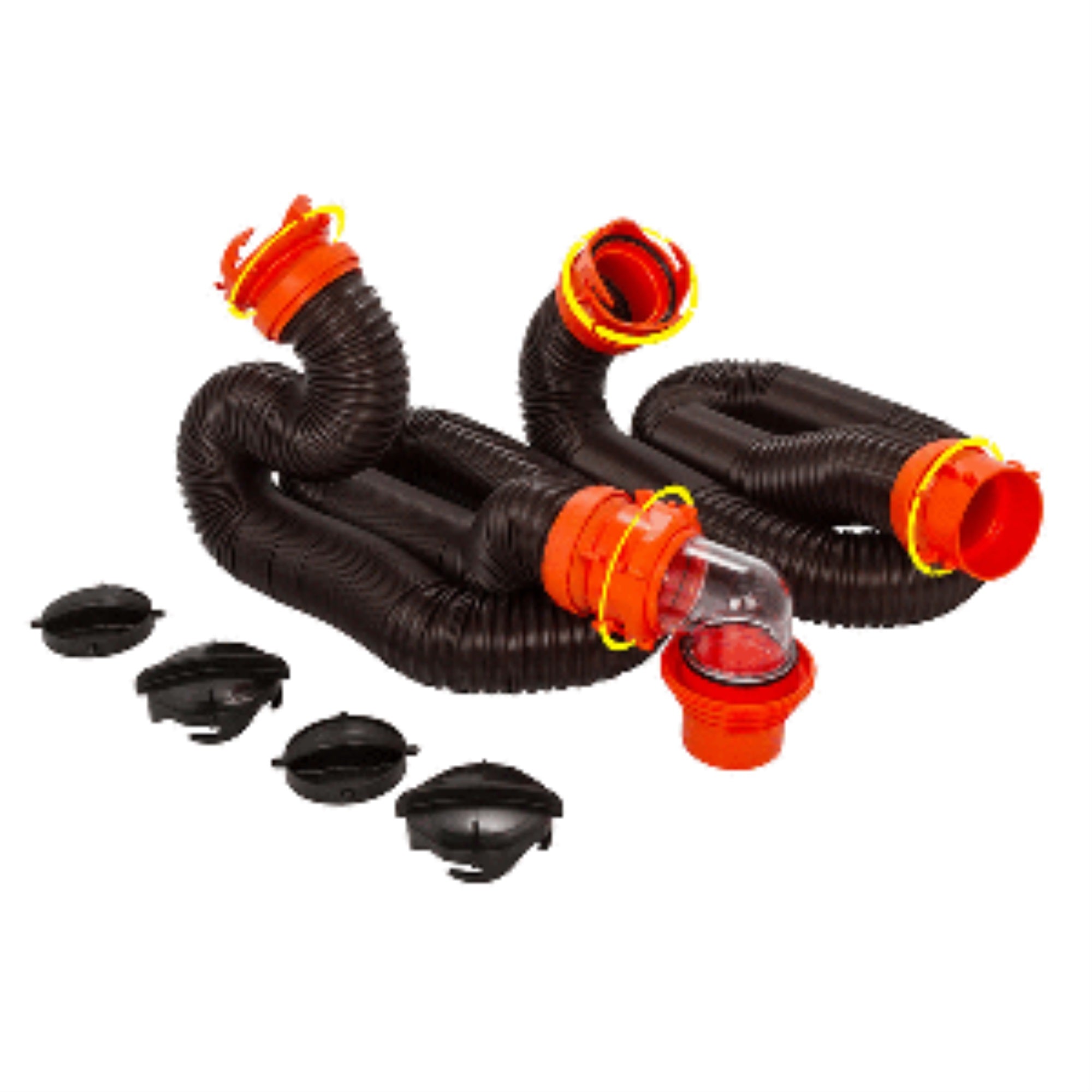Camco Rhinoflex 20' Sewer Hose Kit W/4 In 1 Elbow Caps