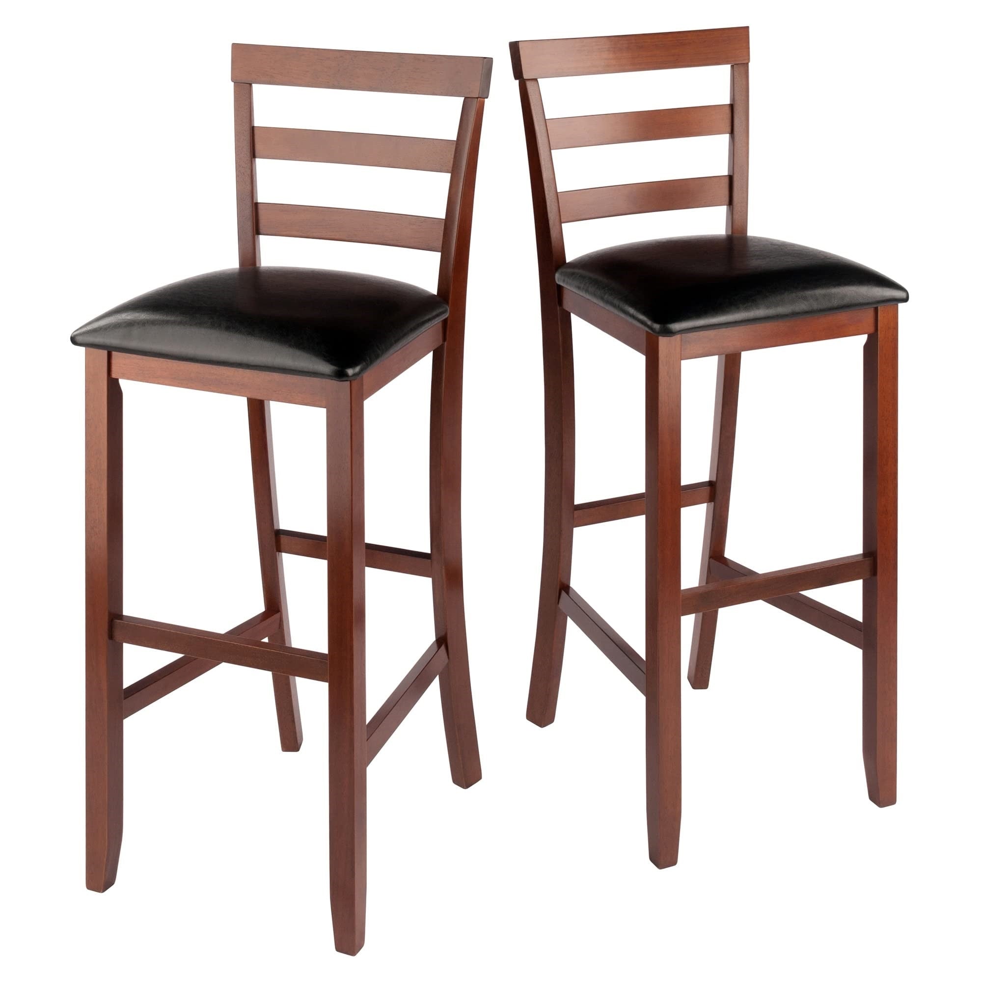 Casafoyer Simone 2-Piece Ladder Back Bar Stool Set | Black Faux Leather | Solid Wood Walnut Frame | Comfortable & Stylish Seating | Easy Assembly & Replacement Parts Available