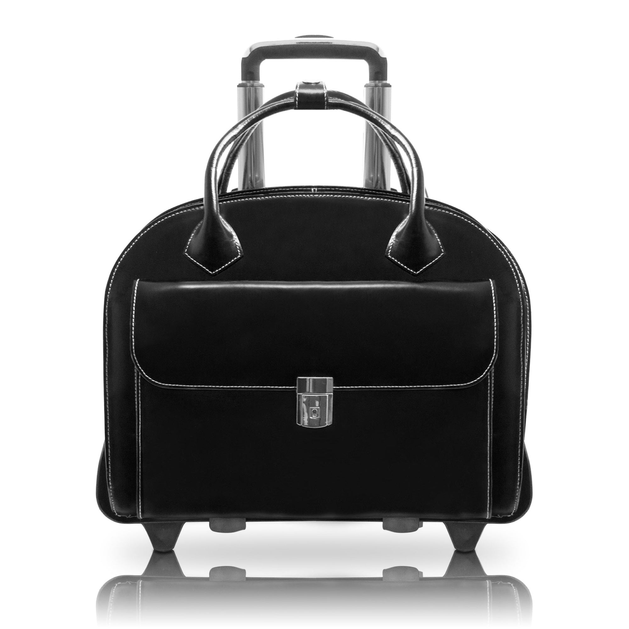 W Series | Glen Ellyn | 15 Leather Patented Detachable -Wheeled Ladies' Laptop Briefcase - Black