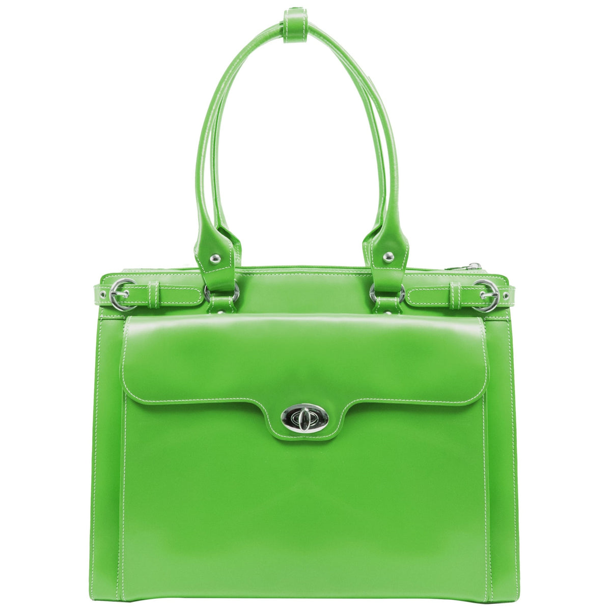 W Series | Winnetka | 15 Leather Laptop Briefcase W/ Removable Sleeve - Green
