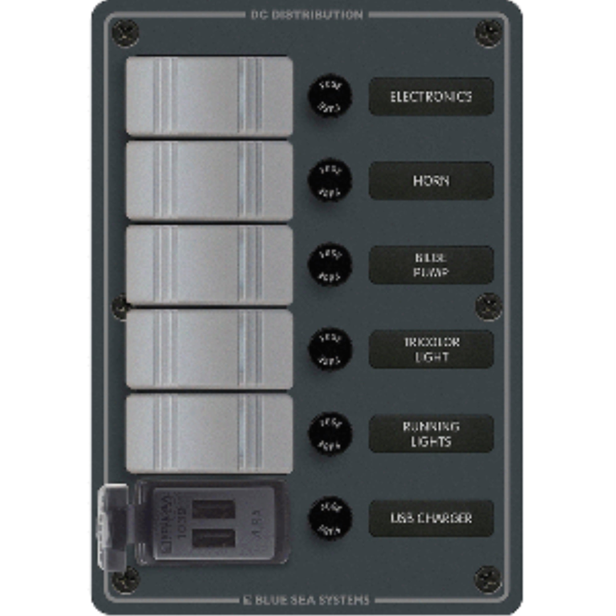 Blue Sea 8121 Waterproof Panel 5 Pos Plus Dual Usb Charger