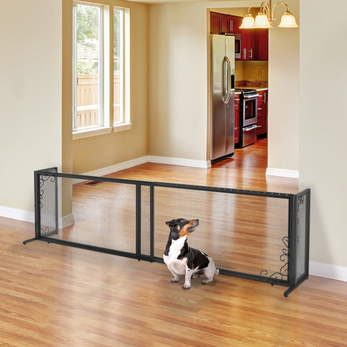Richell Large Freestanding Metal Mesh Pet Gate In Antique Bronze