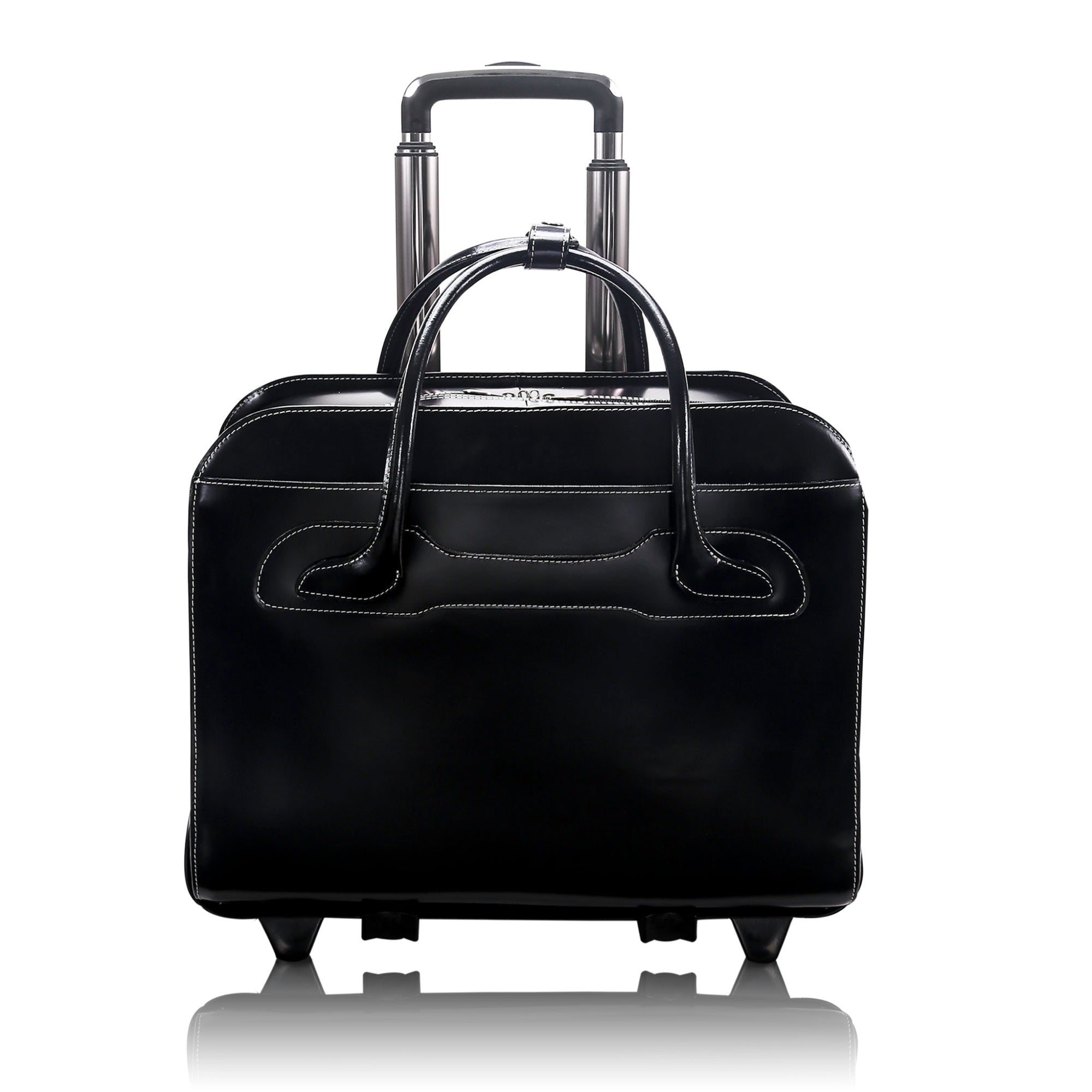 W Series | Willowbrook | 17 Leather Patented Detachable -Wheeled Ladies' Laptop Briefcase - Black