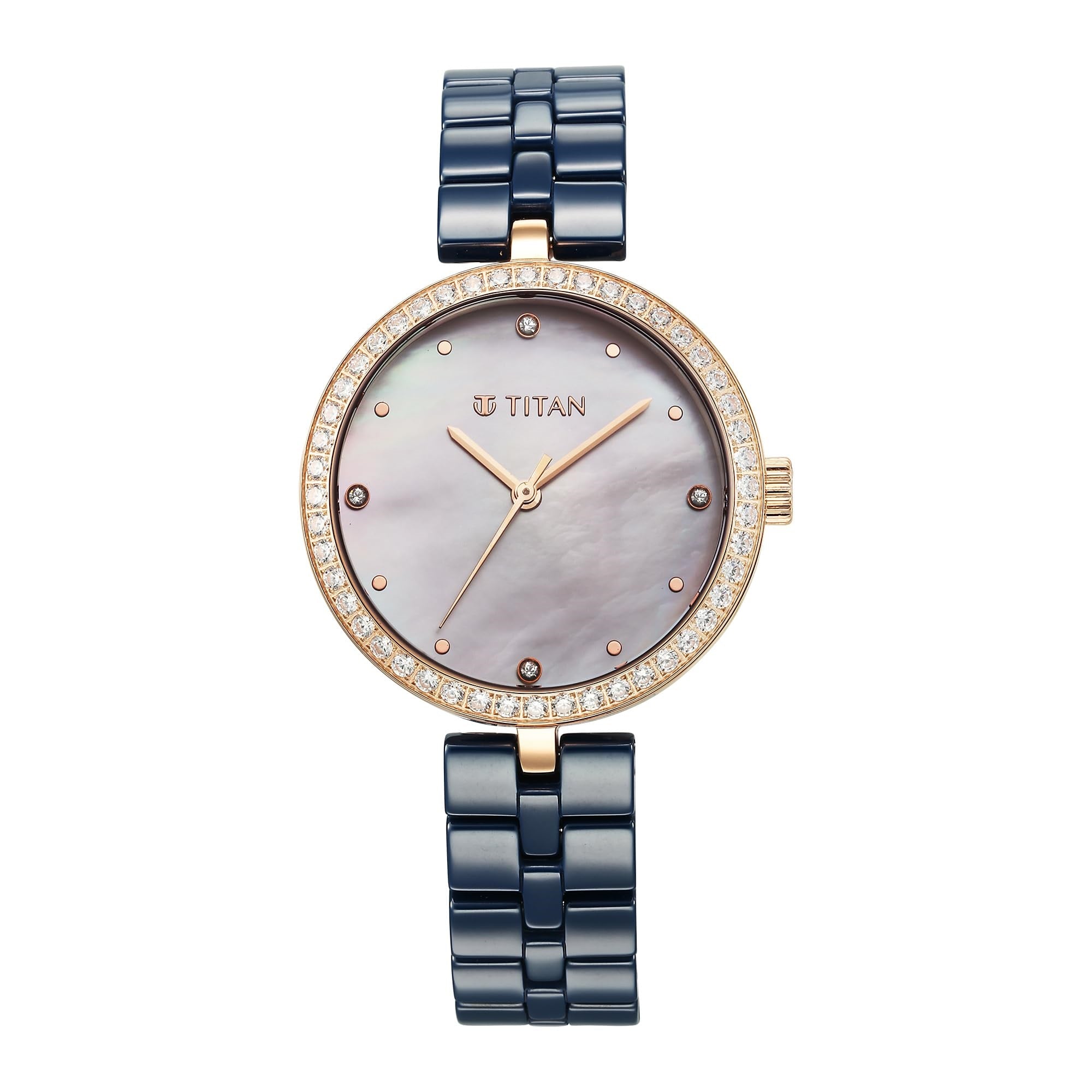 Titan Purple Ceramics Quartz Analog Mother of Pearl Dial Blue Ceramic Strap Watch for Women_95215KC03