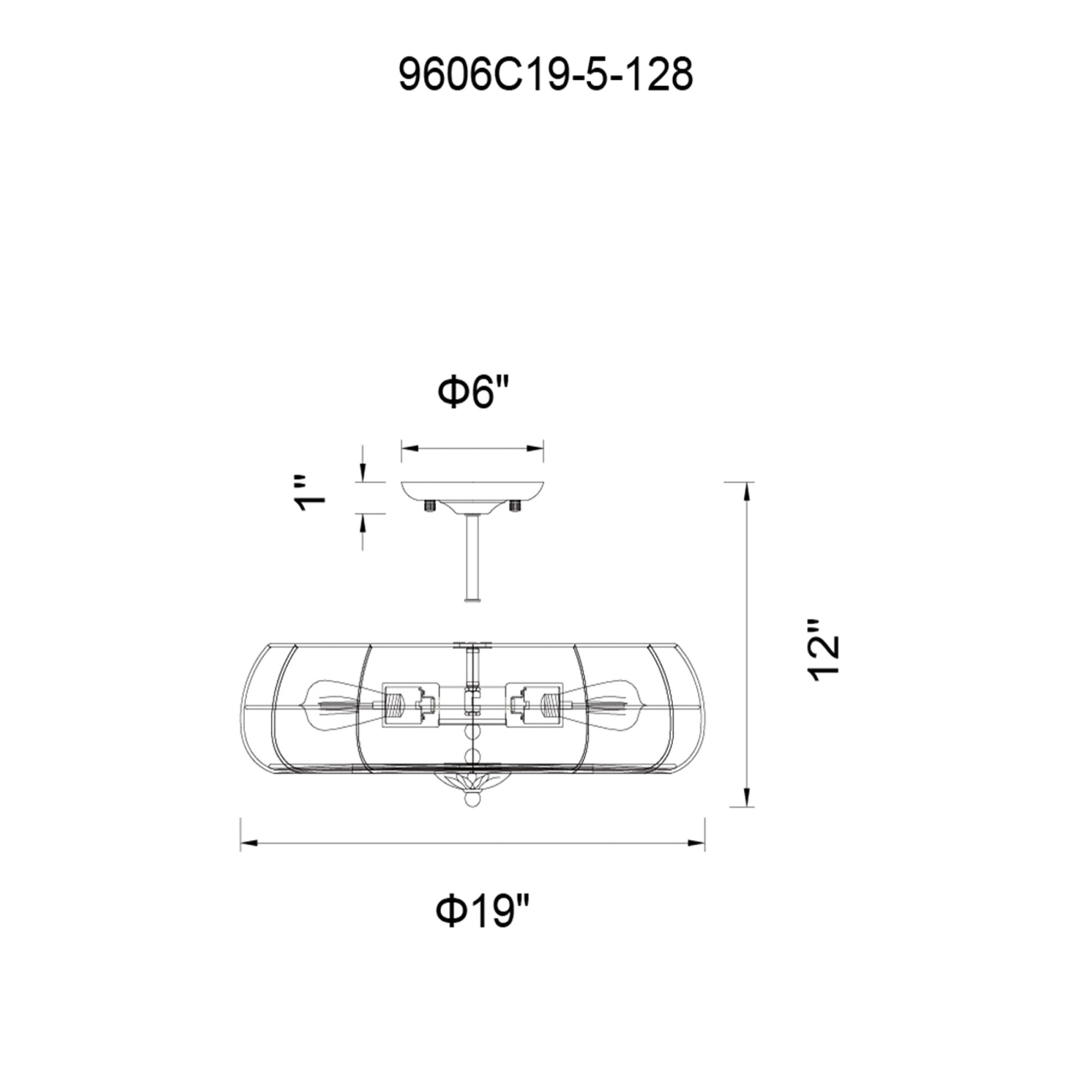 5 Light  Flush Mount With Rust Finish