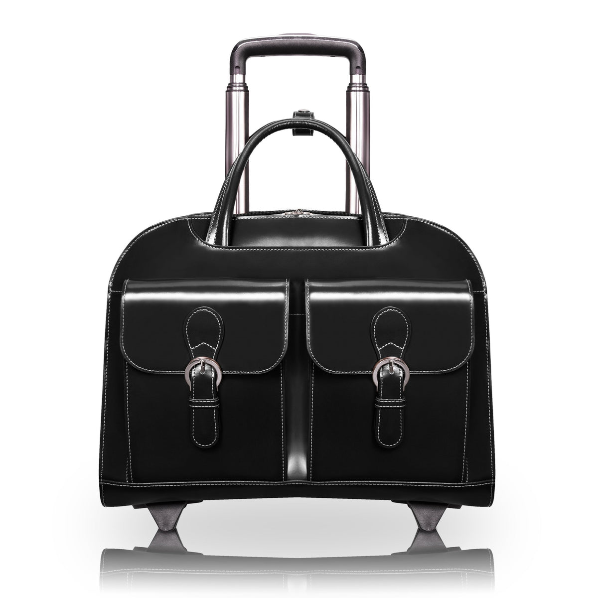 L Series | Davis | 15 Leather  Wheeled Ladies' Laptop Briefcase - Black