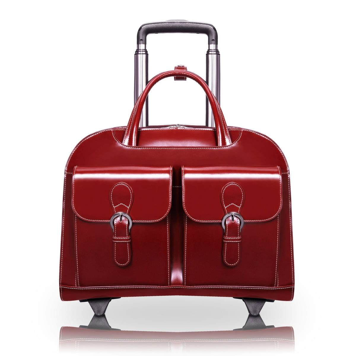 L Series | Davis | 15 Leather  Wheeled Ladies' Laptop Briefcase - Red