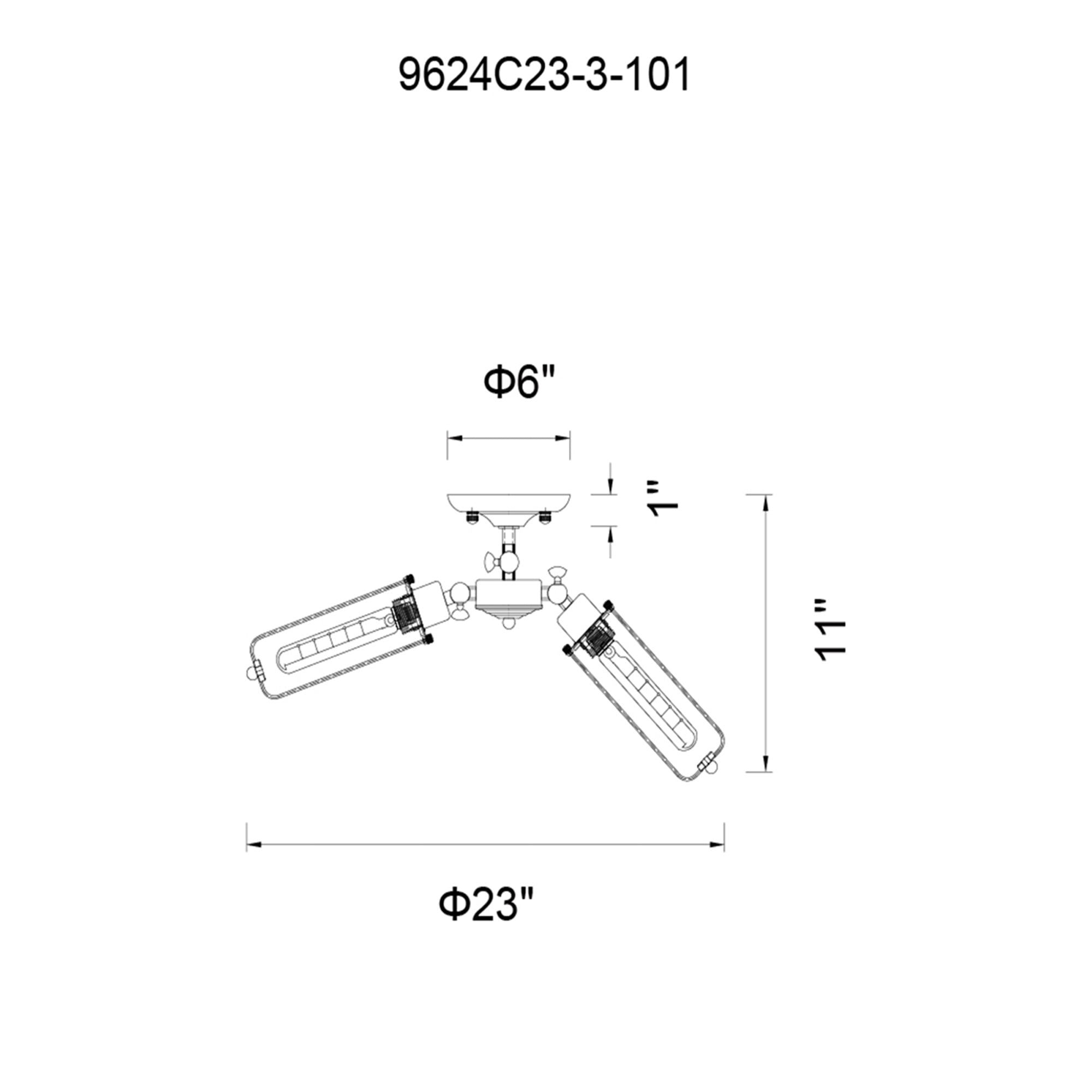 3 Light  Flush Mount With Black Finish