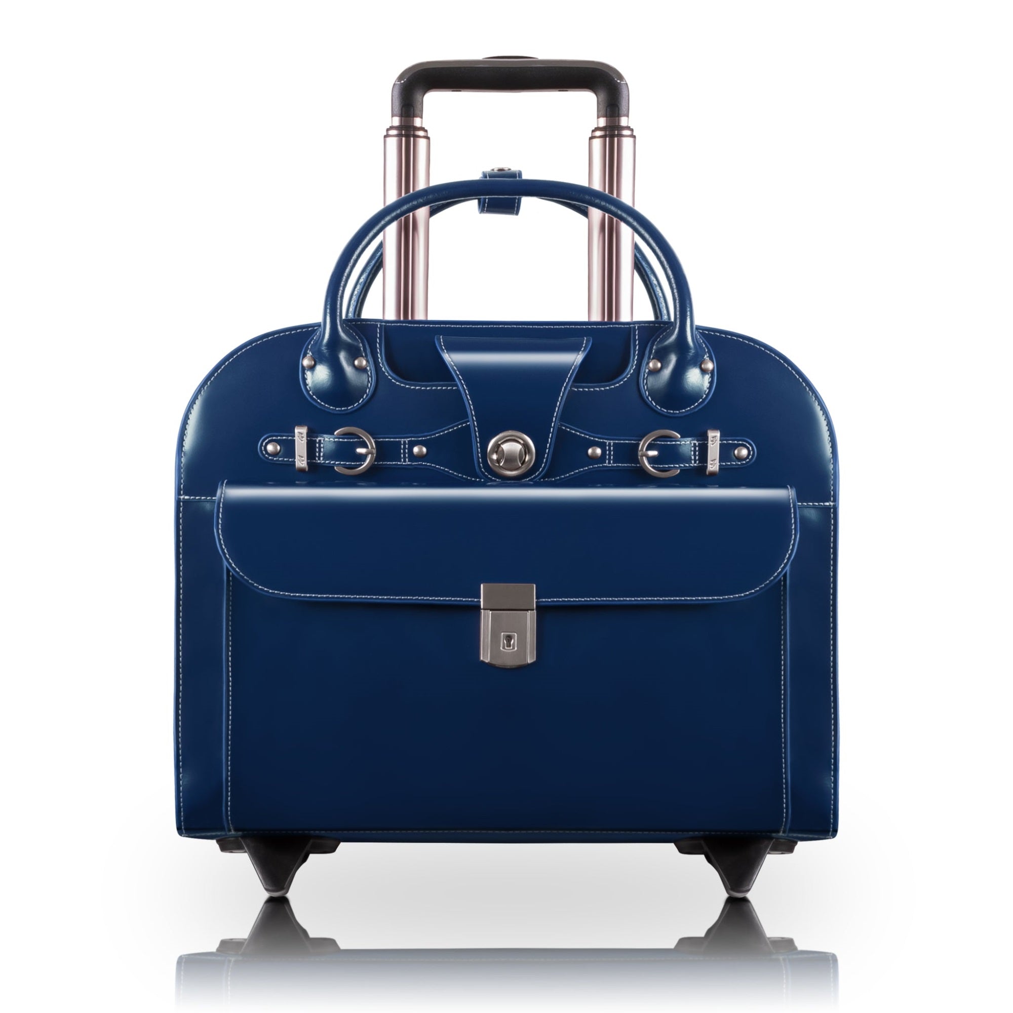 L Series | Edgebrook | 15 Leather  Wheeled Ladies' Laptop Briefcase - Navy