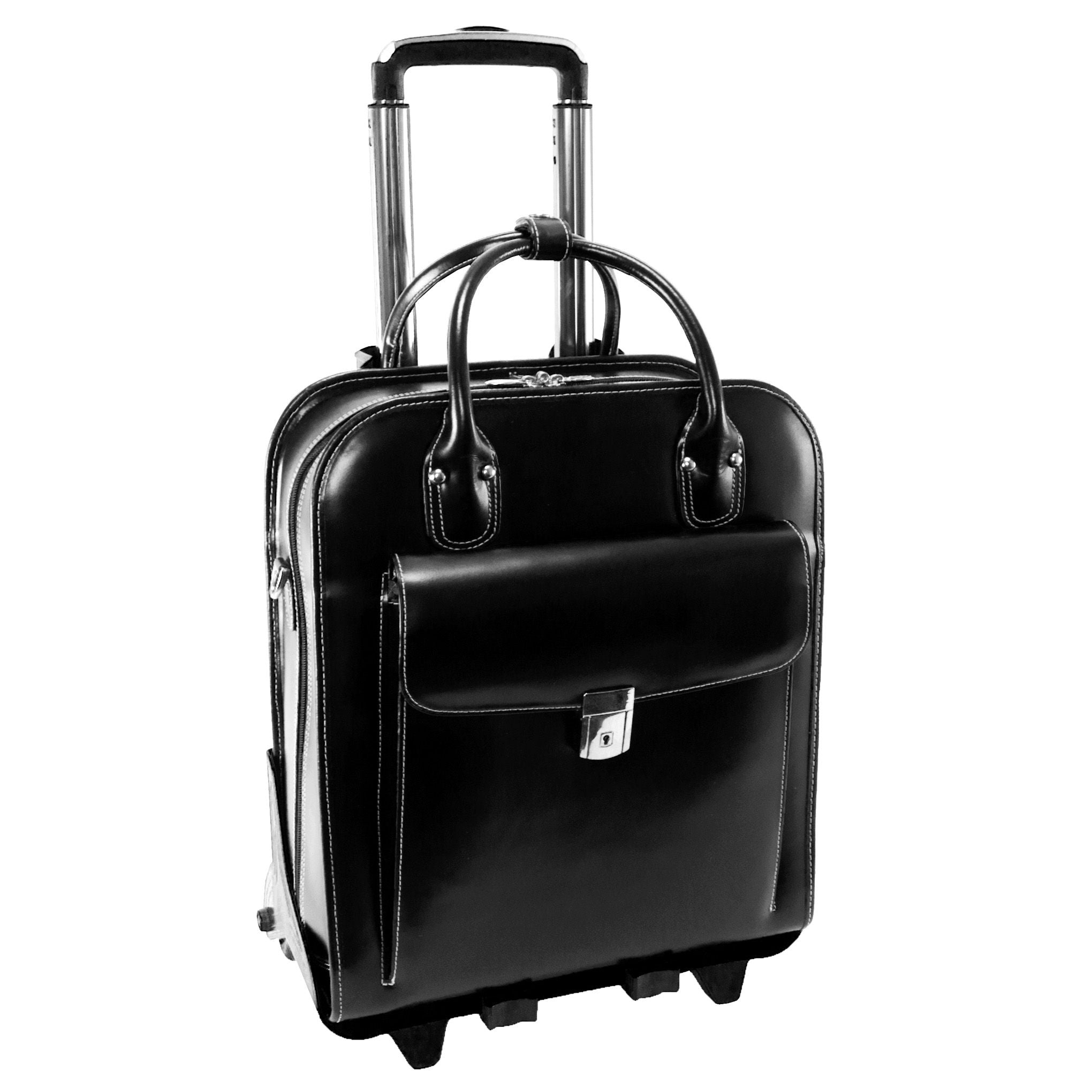 W Series | La Grange | 15 Leather Vertical Patented Detachable -Wheeled Ladies' Laptop Briefcase - Black