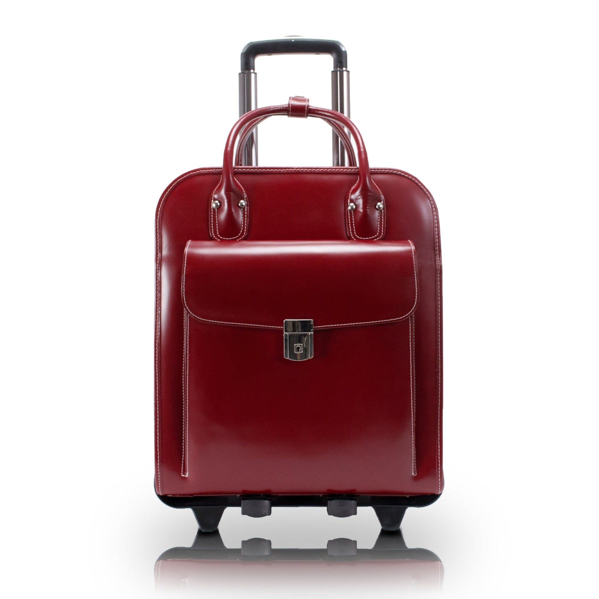 W Series | La Grange | 15 Leather Vertical Patented Detachable -Wheeled Ladies' Laptop Briefcase - Red