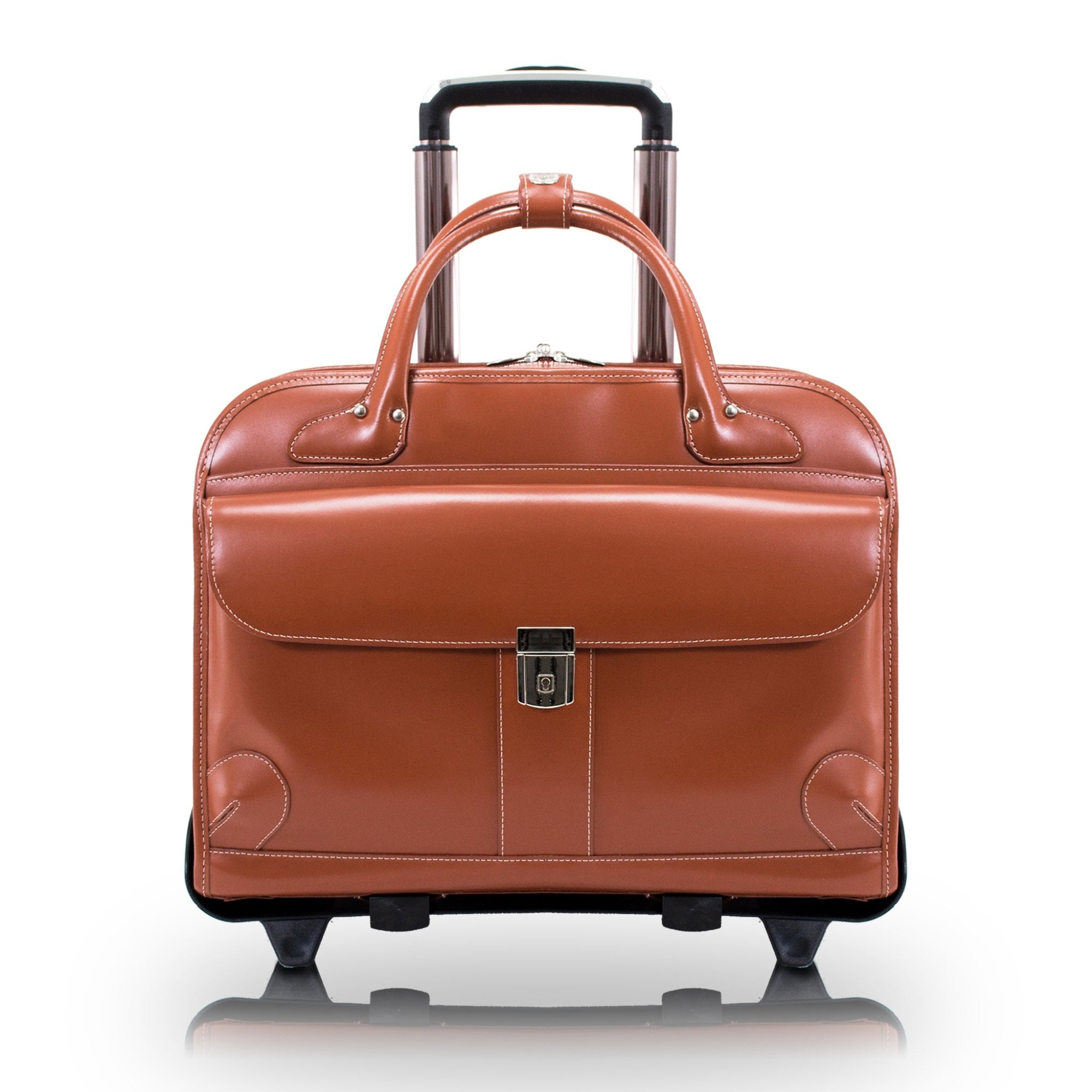 W Series | Lakewood | 15 Leather Fly-Through Checkpoint-Friendly Patented Detachable -Wheeled Ladies' Laptop Briefcase - Brown