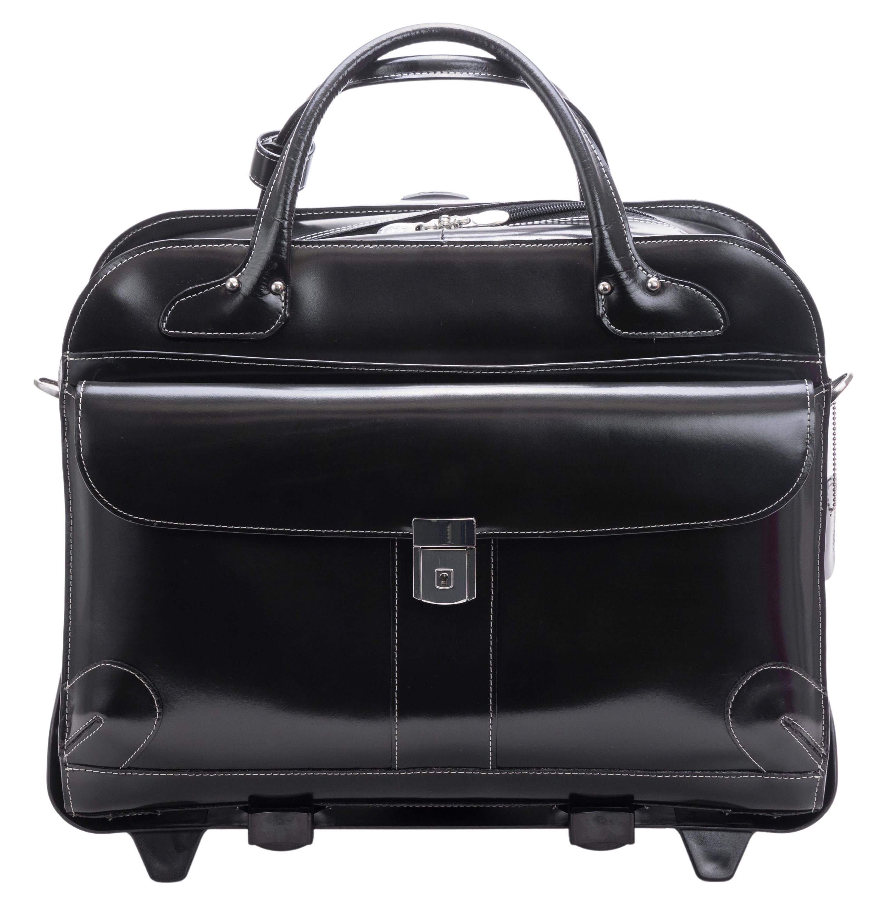 W Series | Lakewood | 15 Leather Fly-Through Checkpoint-Friendly Patented Detachable -Wheeled Ladies' Laptop Briefcase - Black