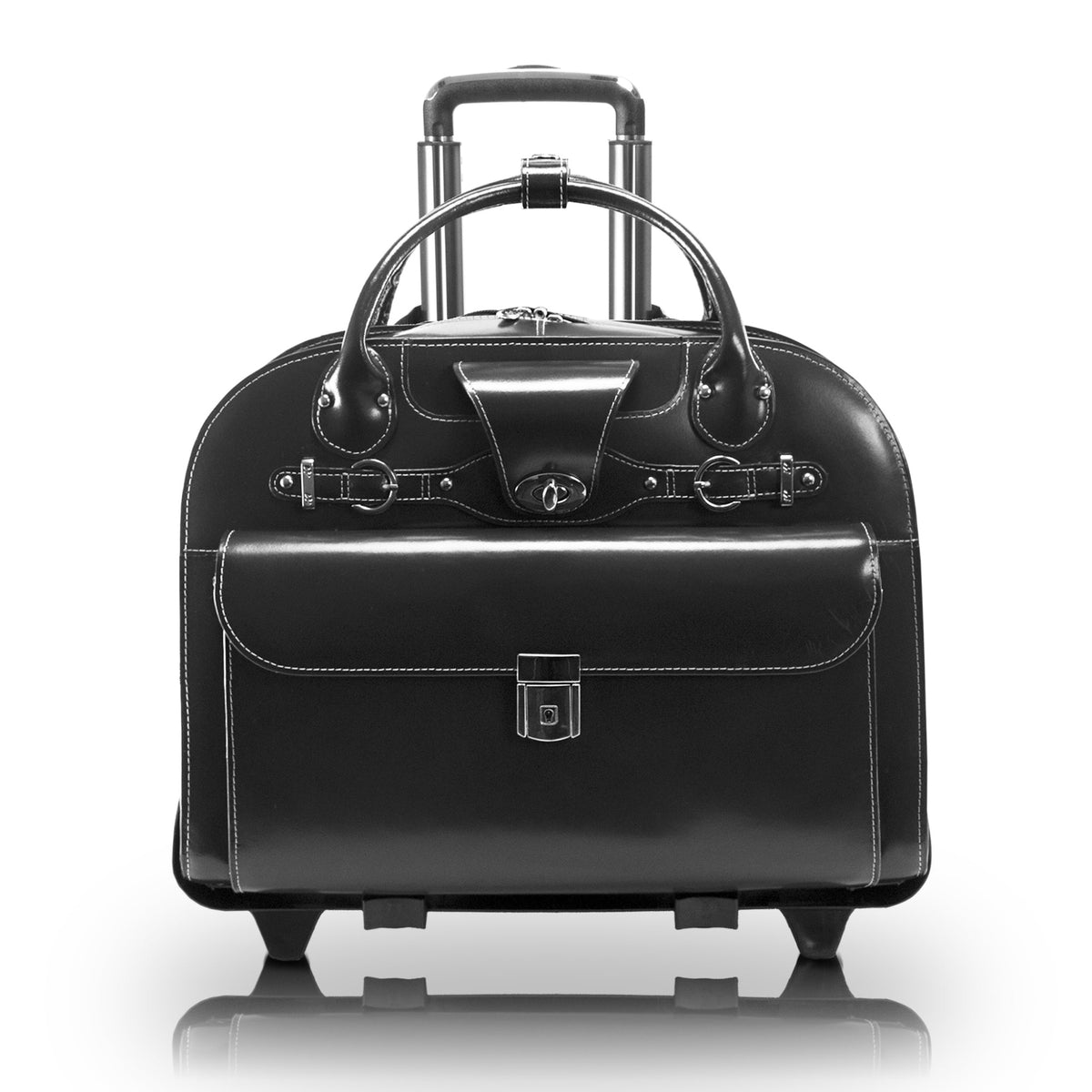 W Series | Roseville | 15 Leather Fly-Through Checkpoint-Friendly Patented Detachable -Wheeled Laptop Briefcase - Black