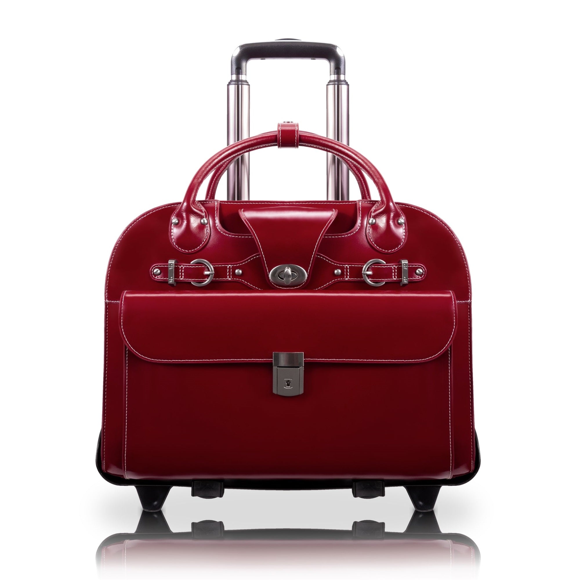 W Series | Roseville | 15 Leather Fly-Through Checkpoint-Friendly Patented Detachable -Wheeled Laptop Briefcase - Red