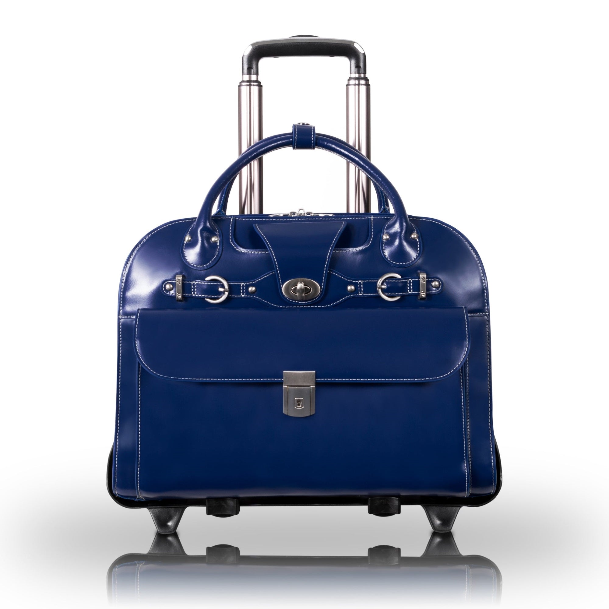 W Series | Roseville | 15 Leather Fly-Through Checkpoint-Friendly Patented Detachable -Wheeled Laptop Briefcase - Navy