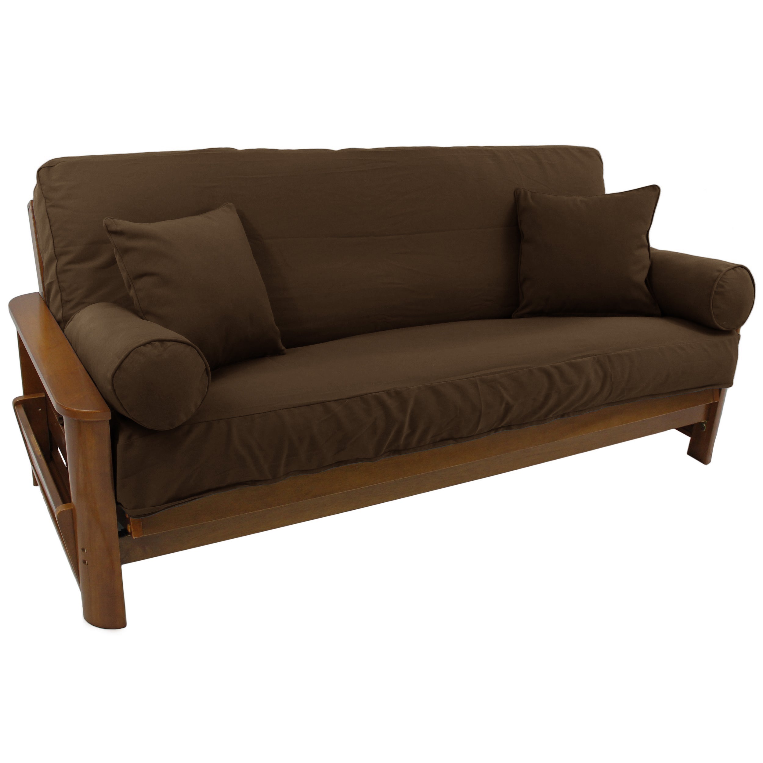 Solid Twill 8 to 9-inch Full Futon Cover Set with Four Throw Pillows (Set of 5) - Chocolate