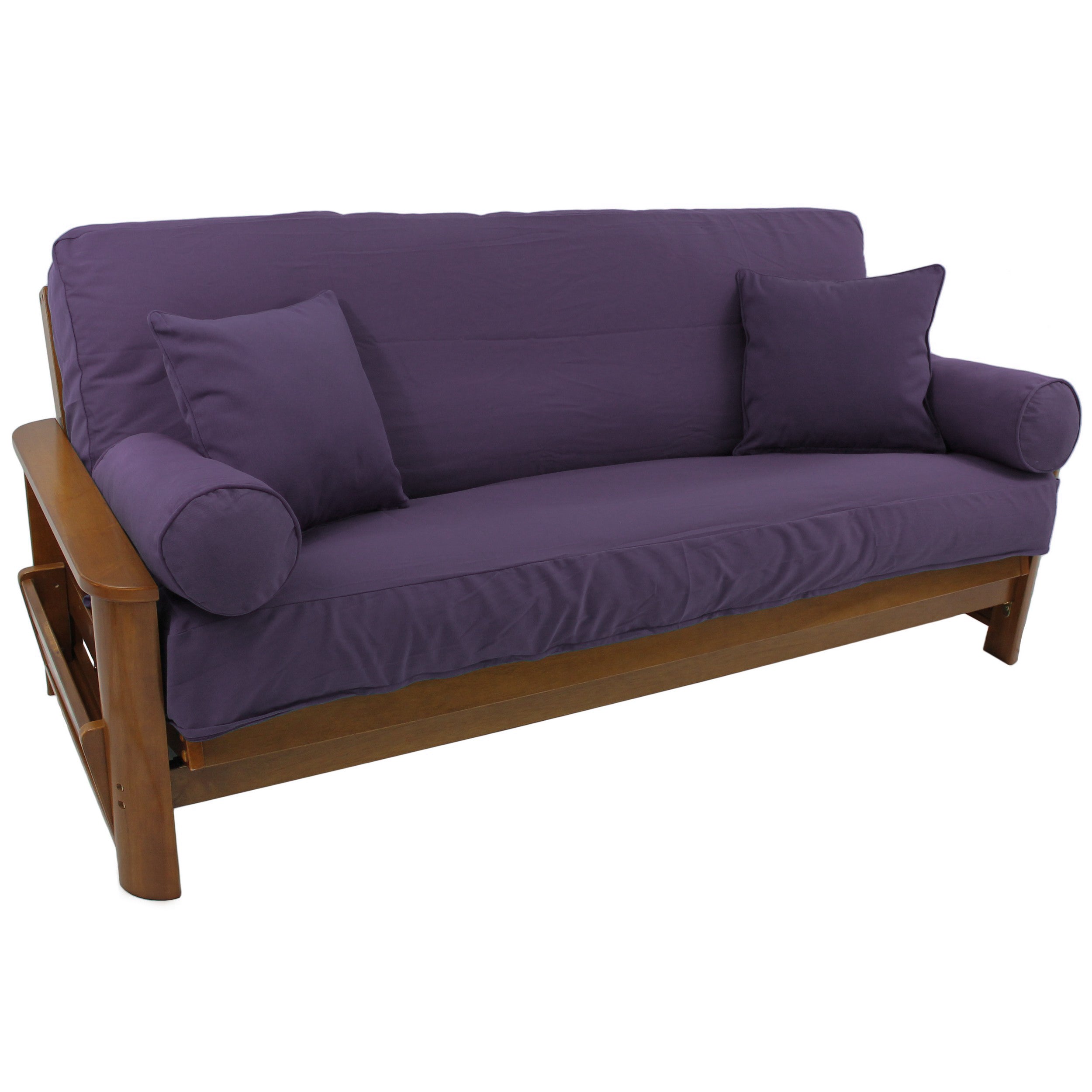 Solid Twill 8 to 9-inch Full Futon Cover Set with Four Throw Pillows (Set of 5) - Grape