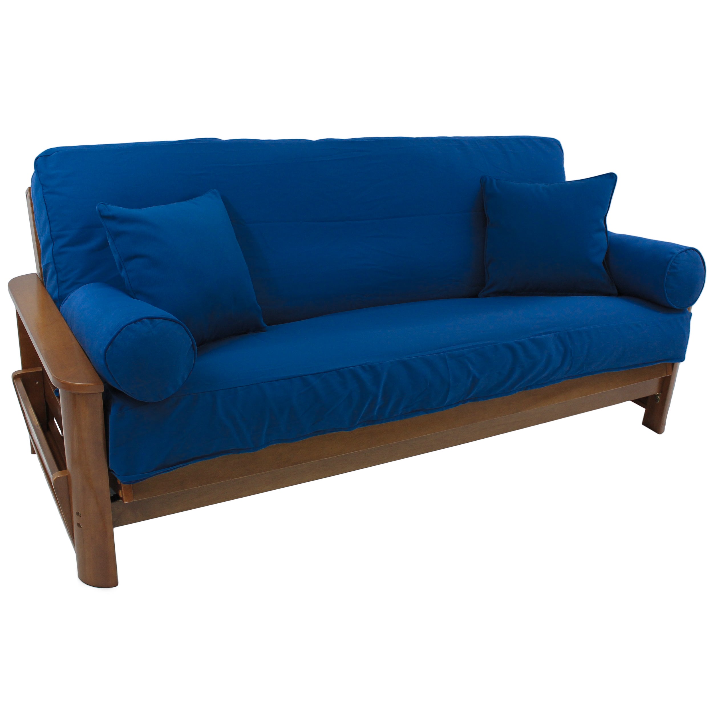 Solid Twill 8 to 9-inch Full Futon Cover Set with Four Throw Pillows (Set of 5) - Royal Blue