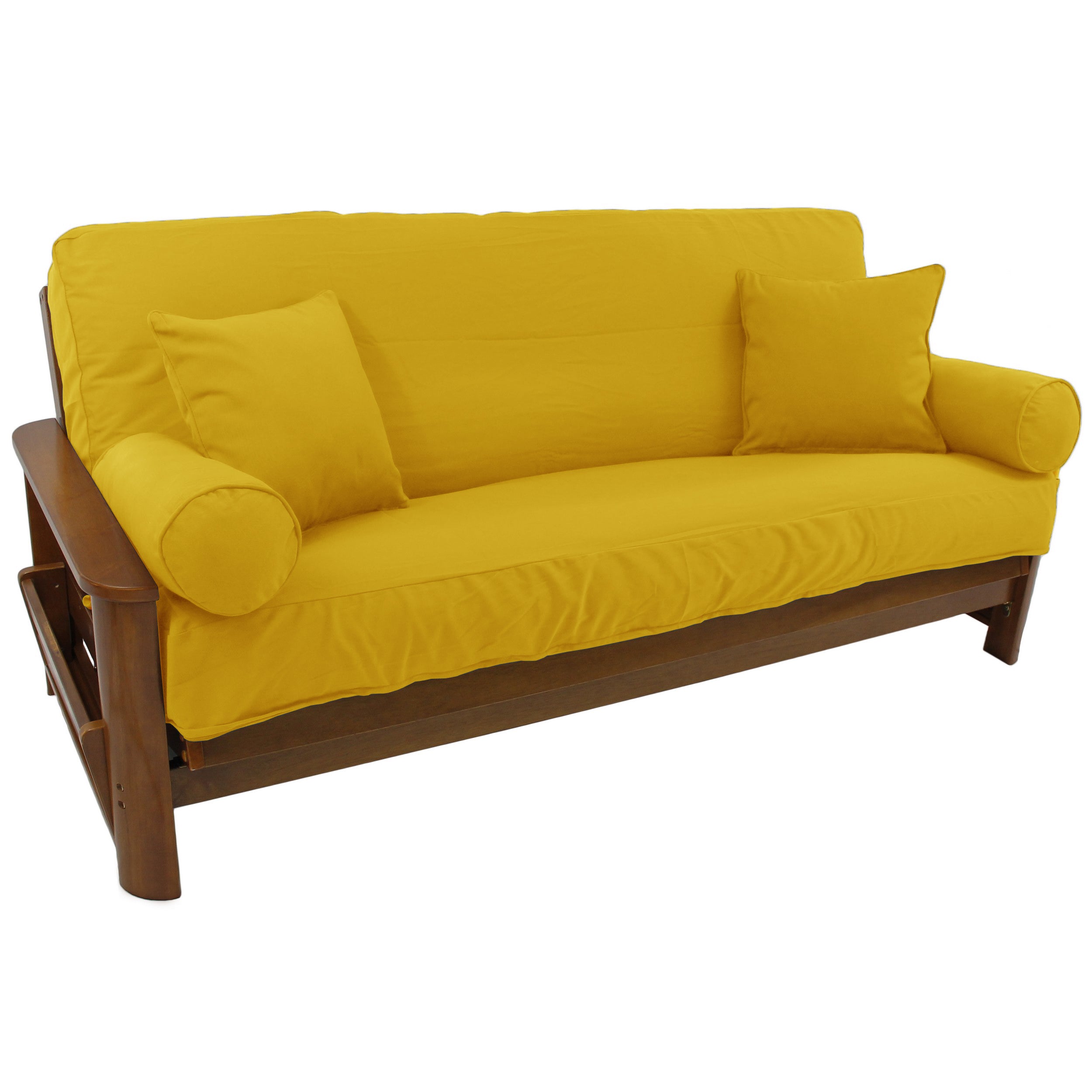 Solid Twill 8 to 9-inch Full Futon Cover Set with Four Throw Pillows (Set of 5) - Sunset