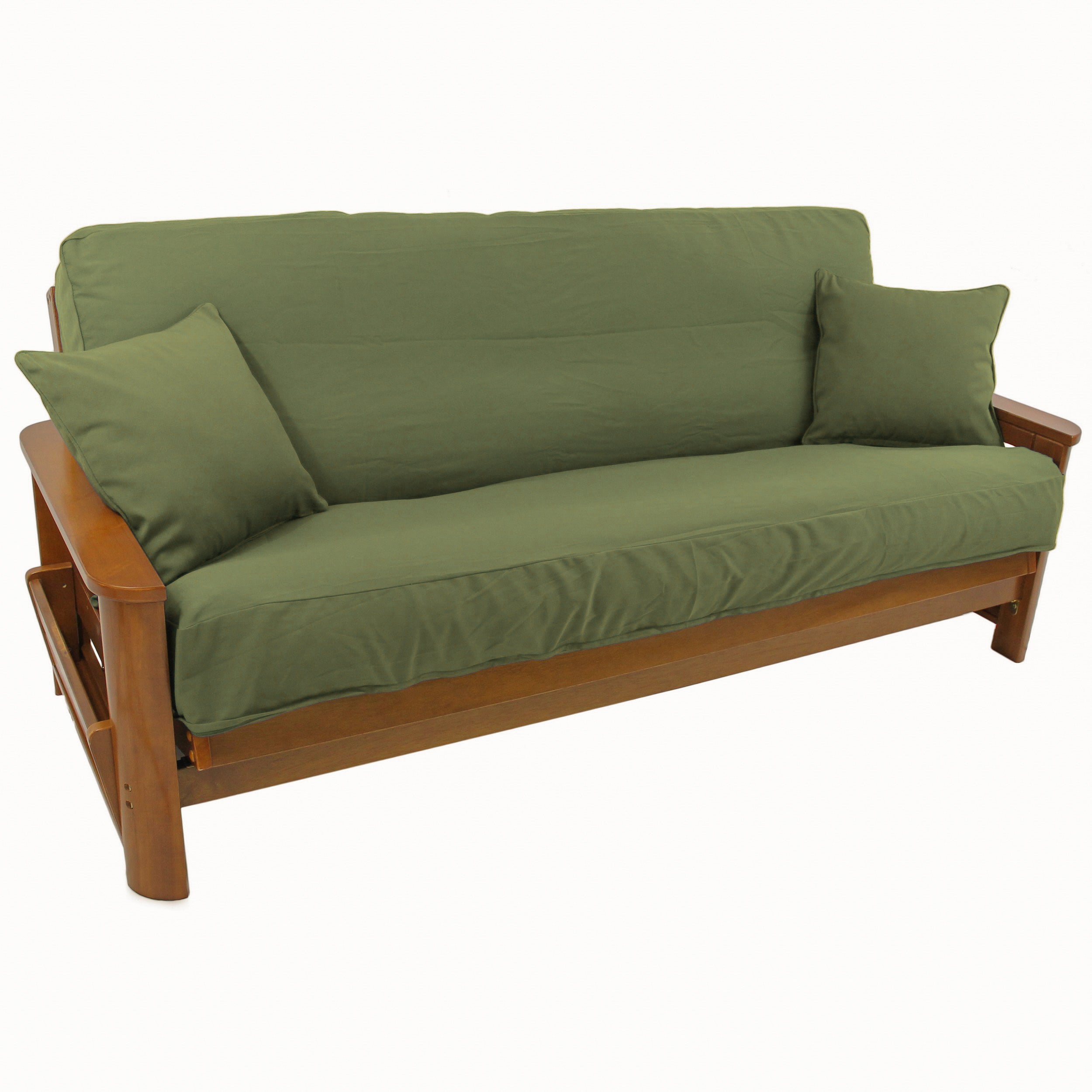 Solid Twill 8 to 9-inch Full Futon Cover Set with Two 18-inch Throw Pillows (Set of 3) - Sage
