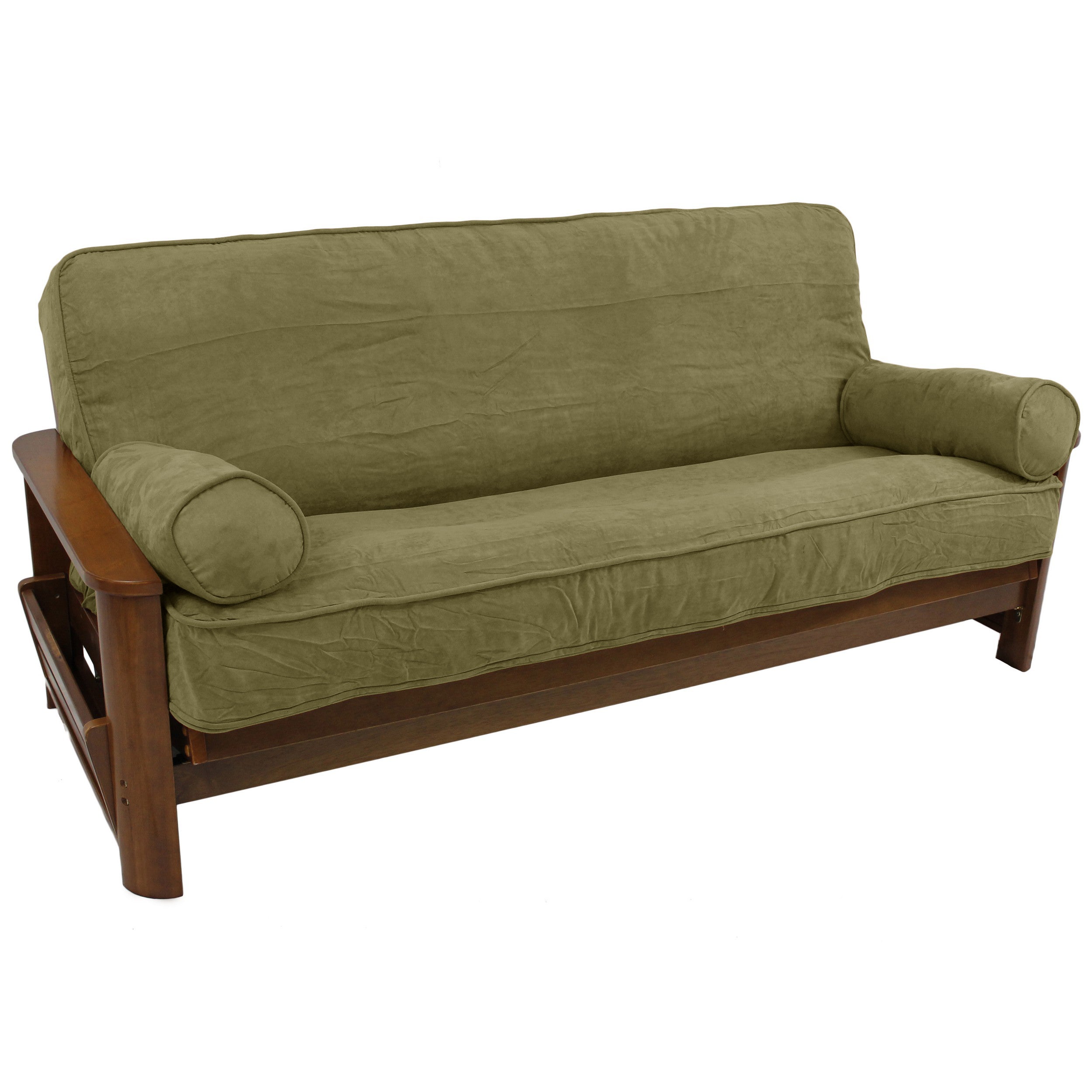 Solid Microsuede Double Corded 8 to 9-inch Full Futon Cover Set with Two 20 by 8-inch Bolster Pillows (Set of 3) - Sage Green