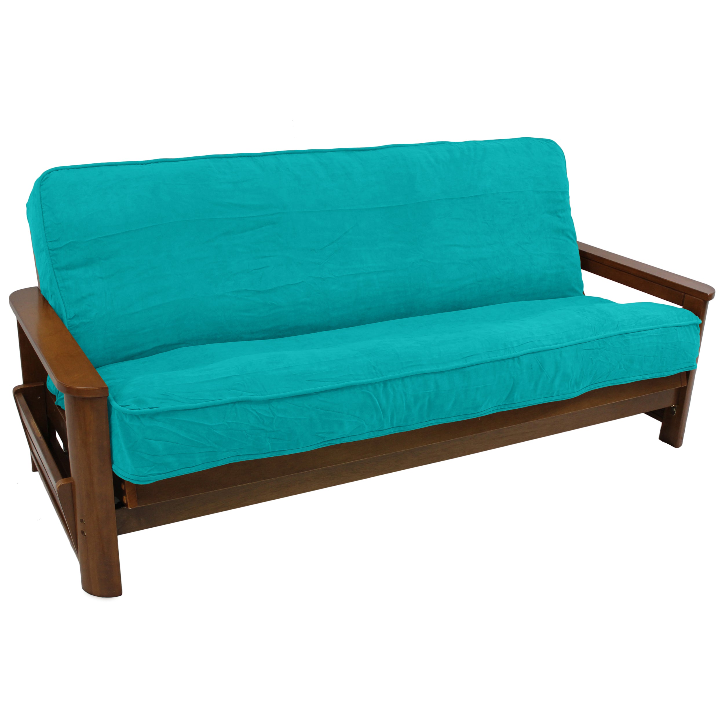 Solid Microsuede Double Corded 8 to 9-inch Full Futon Cover - Aqua Blue