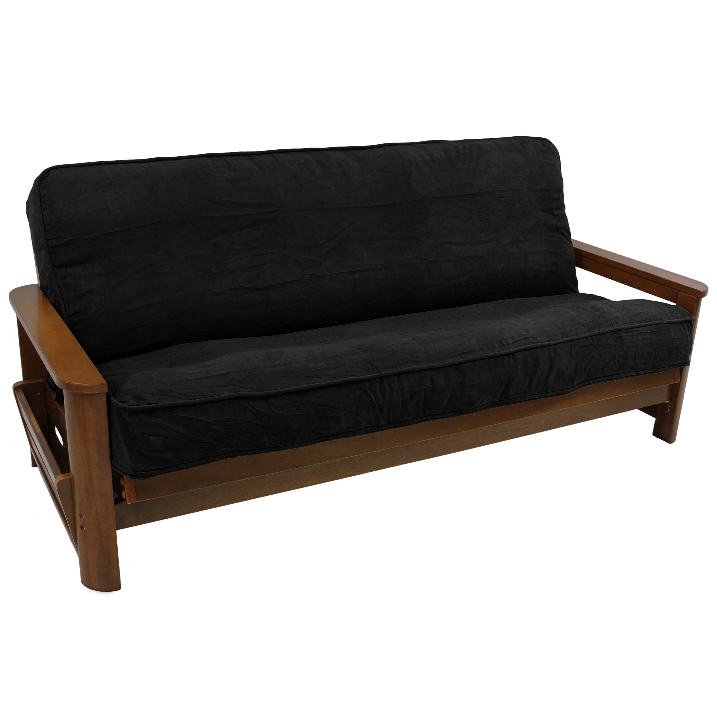 Solid Microsuede Double Corded 8 to 9-inch Full Futon Cover - Black