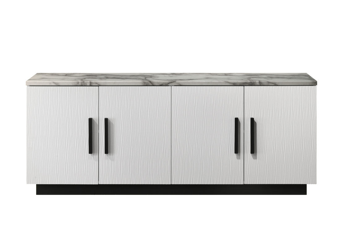 Matilda 63″W White Cabinet Console Table with White Faux Marble Top