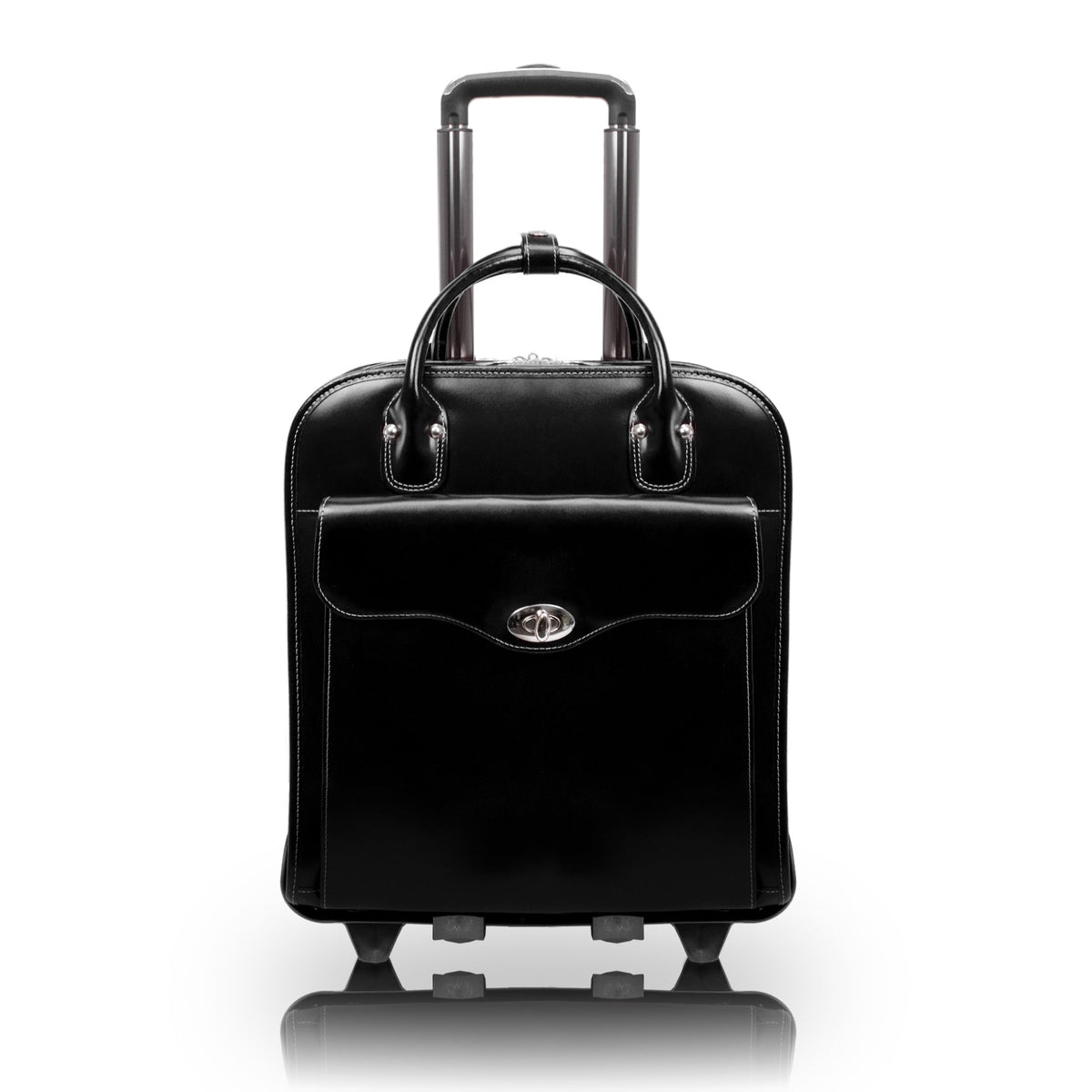 W Series | Melrose | 15 Leather Vertical Wheeled Ladies' Laptop Briefcase - Black