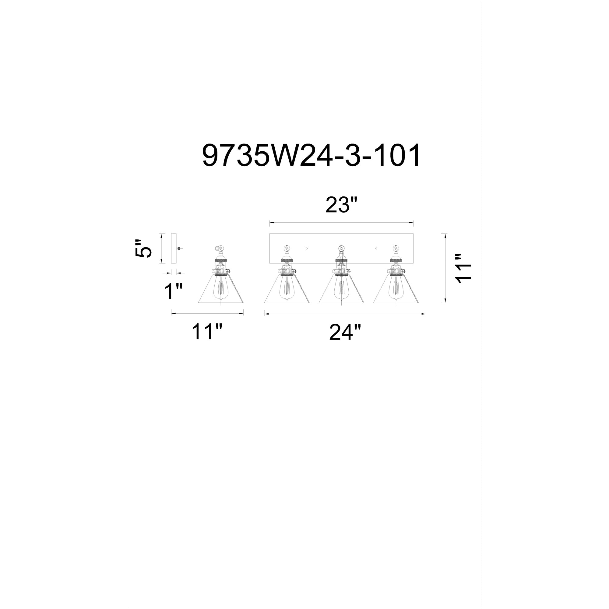 3 Light Wall Sconce With Black & Gold Brass Finish