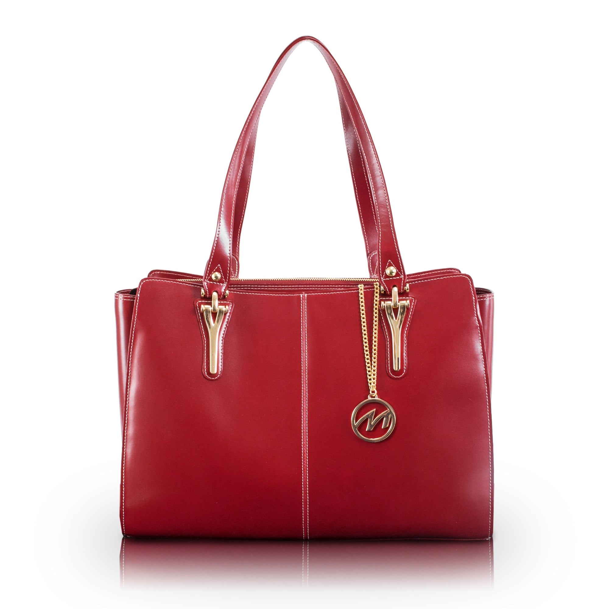 M Series | Glenna | Leather Ladies' Tote With Tablet Pocket - Red