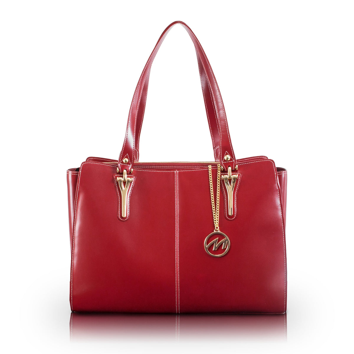 M Series | Glenna | Leather Ladies' Tote With Tablet Pocket - Red