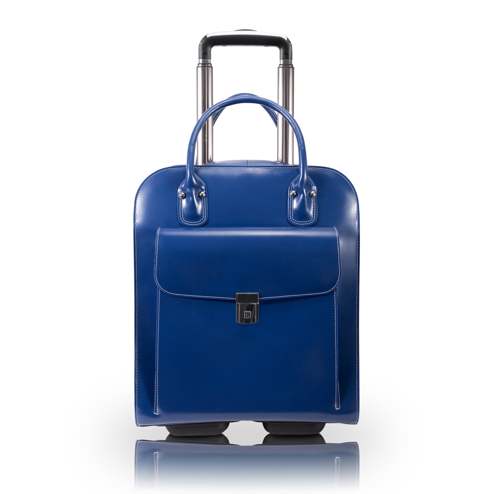 L Series | Uptown | 15 Leather Vertical Wheeled Ladies' Laptop Briefcase - Navy