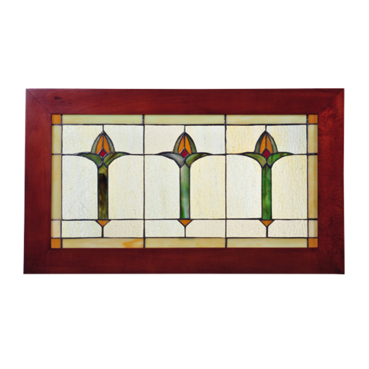 24' Wide X 14' High Arts & Crafts Bud Trio Wood Frame Stained Glass Window