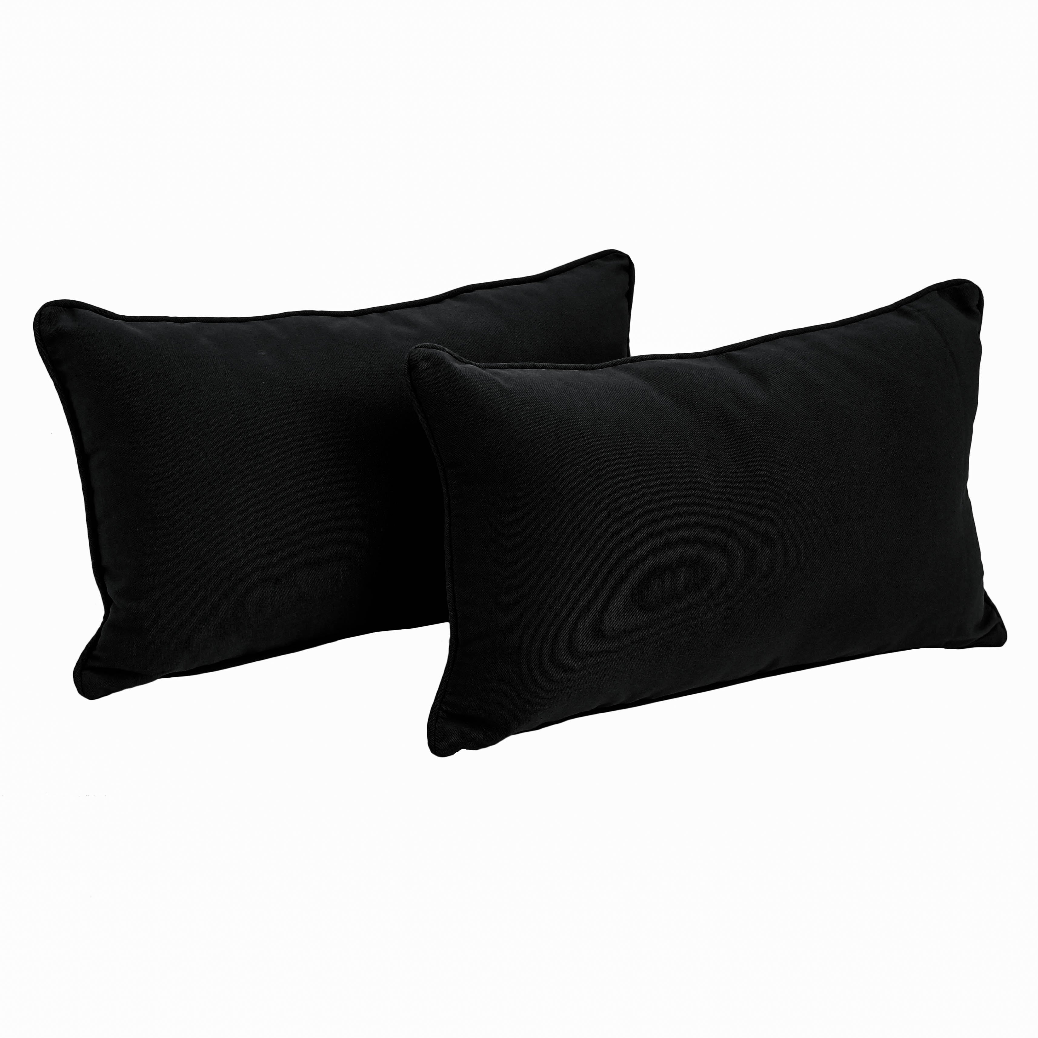 20-inch by 12-inch Double-corded Solid Twill Back Support Pillows with Inserts (Set of 2) - Black