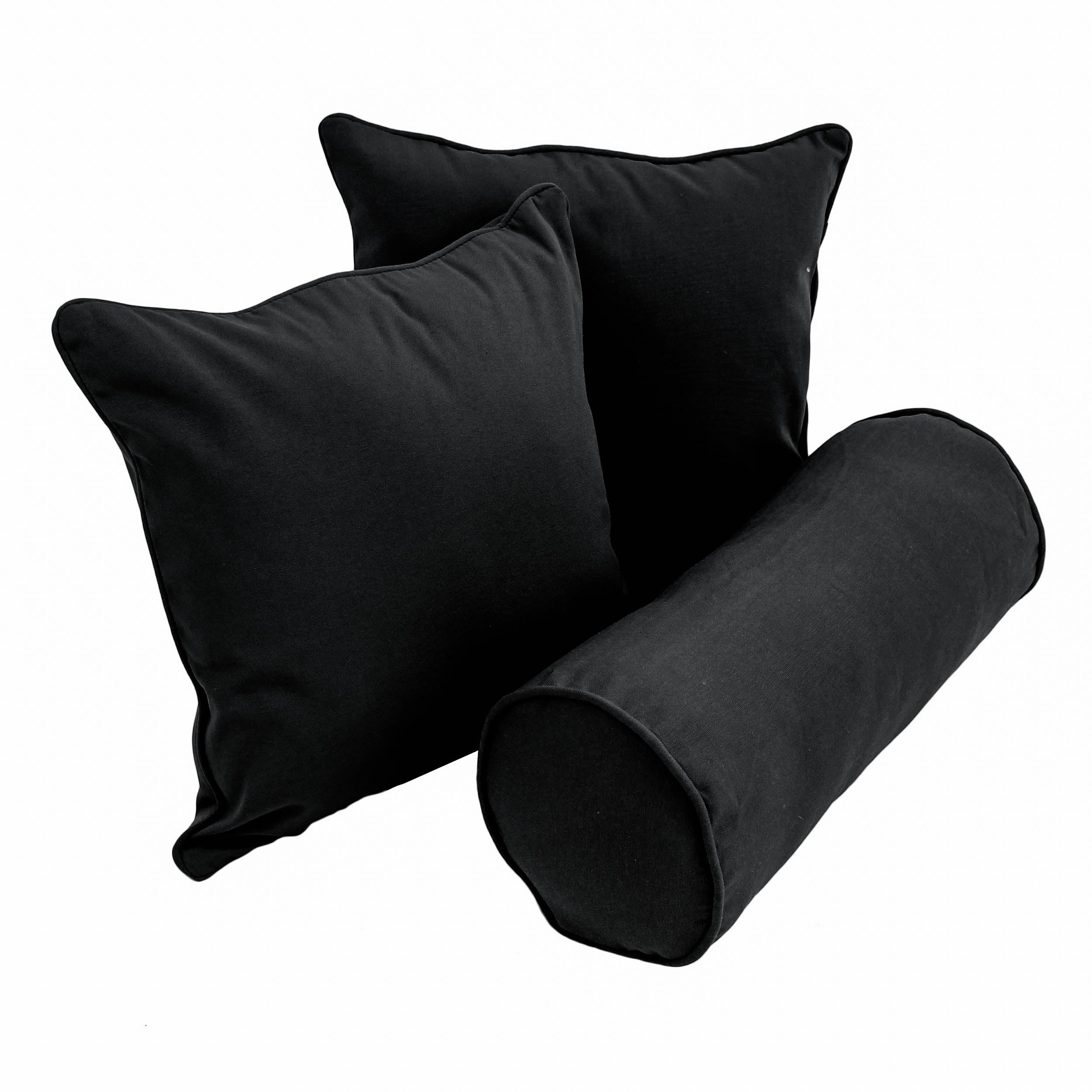 Double-corded Solid Twill Throw Pillows with Inserts (Set of 3) - Black