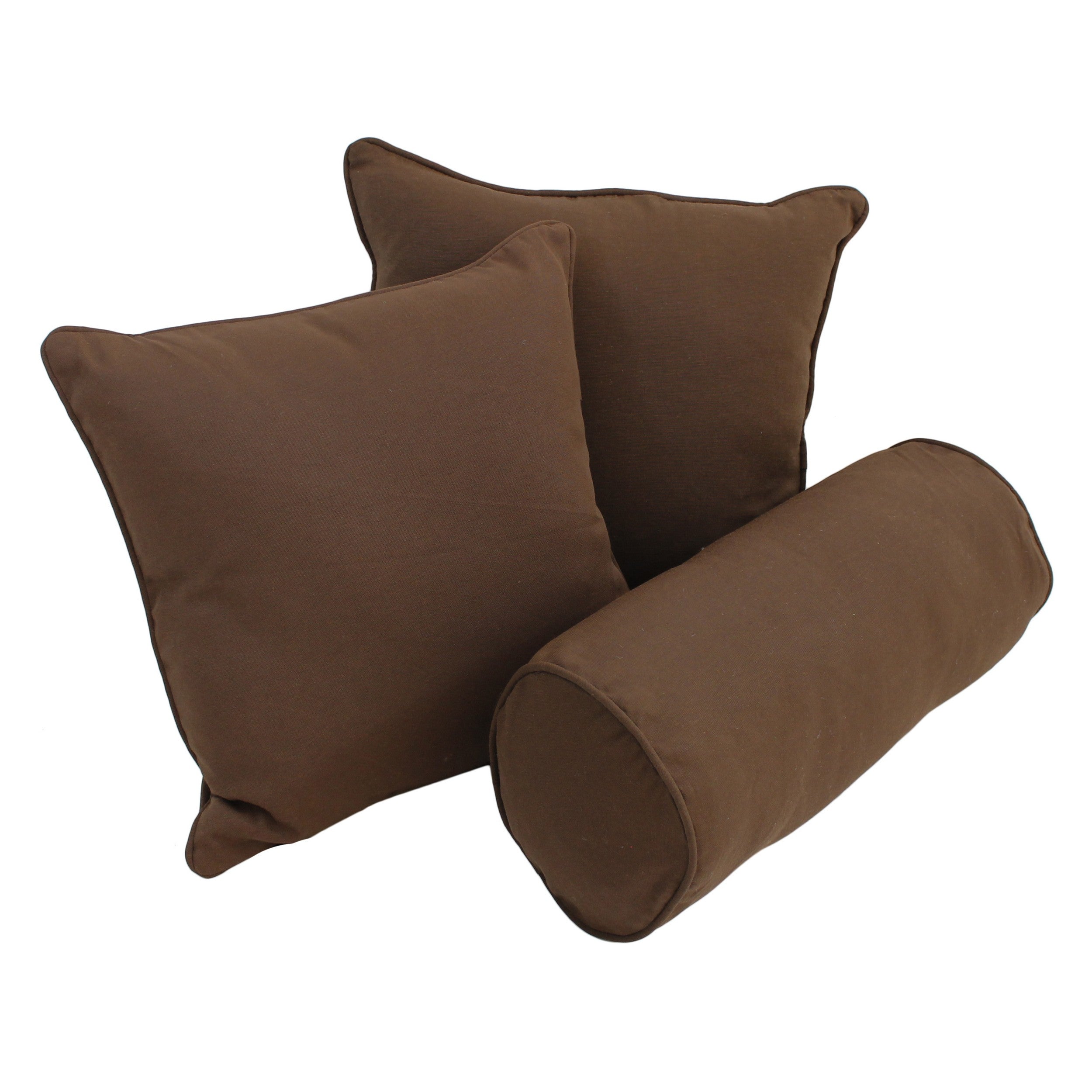 Double-corded Solid Twill Throw Pillows with Inserts (Set of 3) - Chocolate