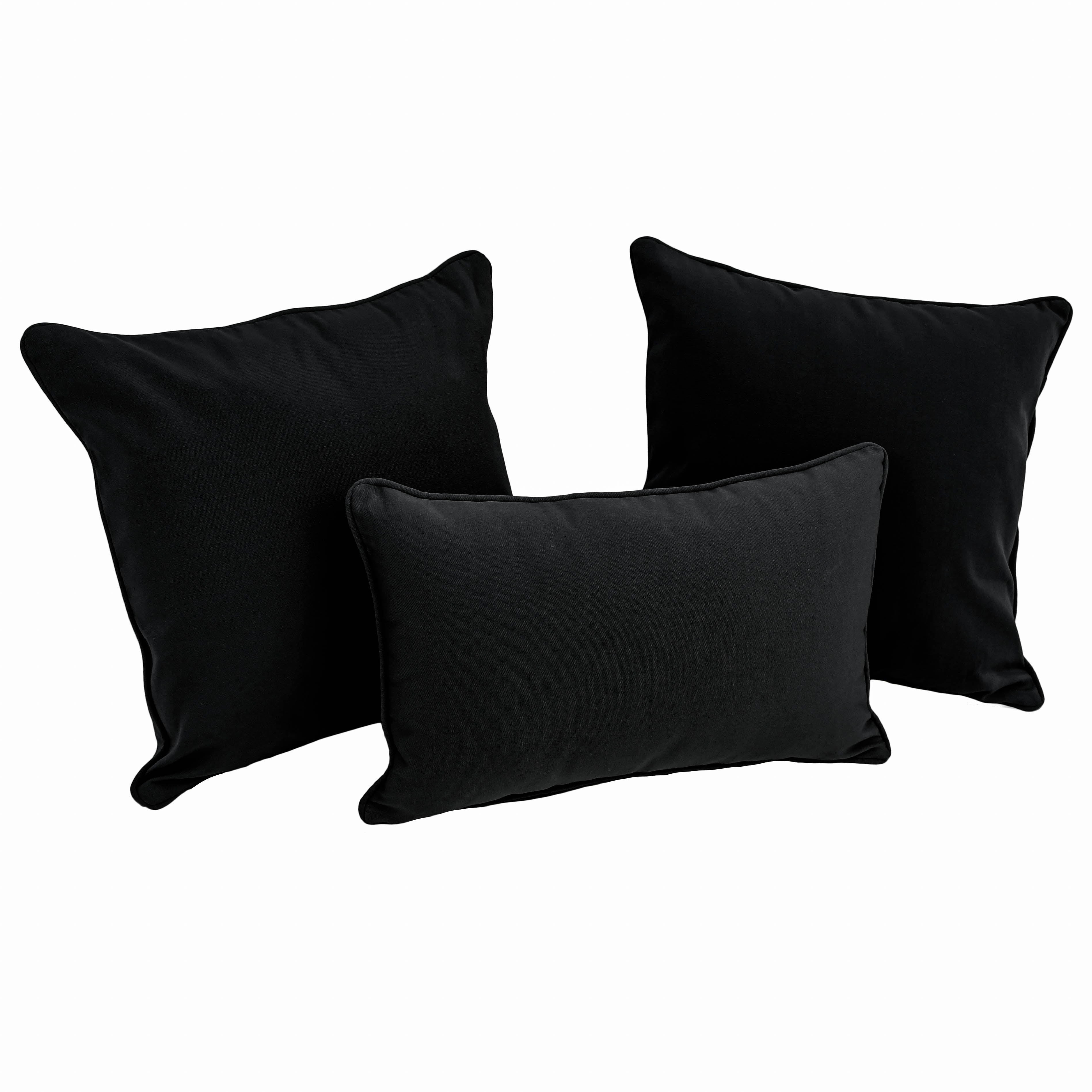 Double-corded Solid Twill Throw Pillows with Inserts (Set of 3) - Black
