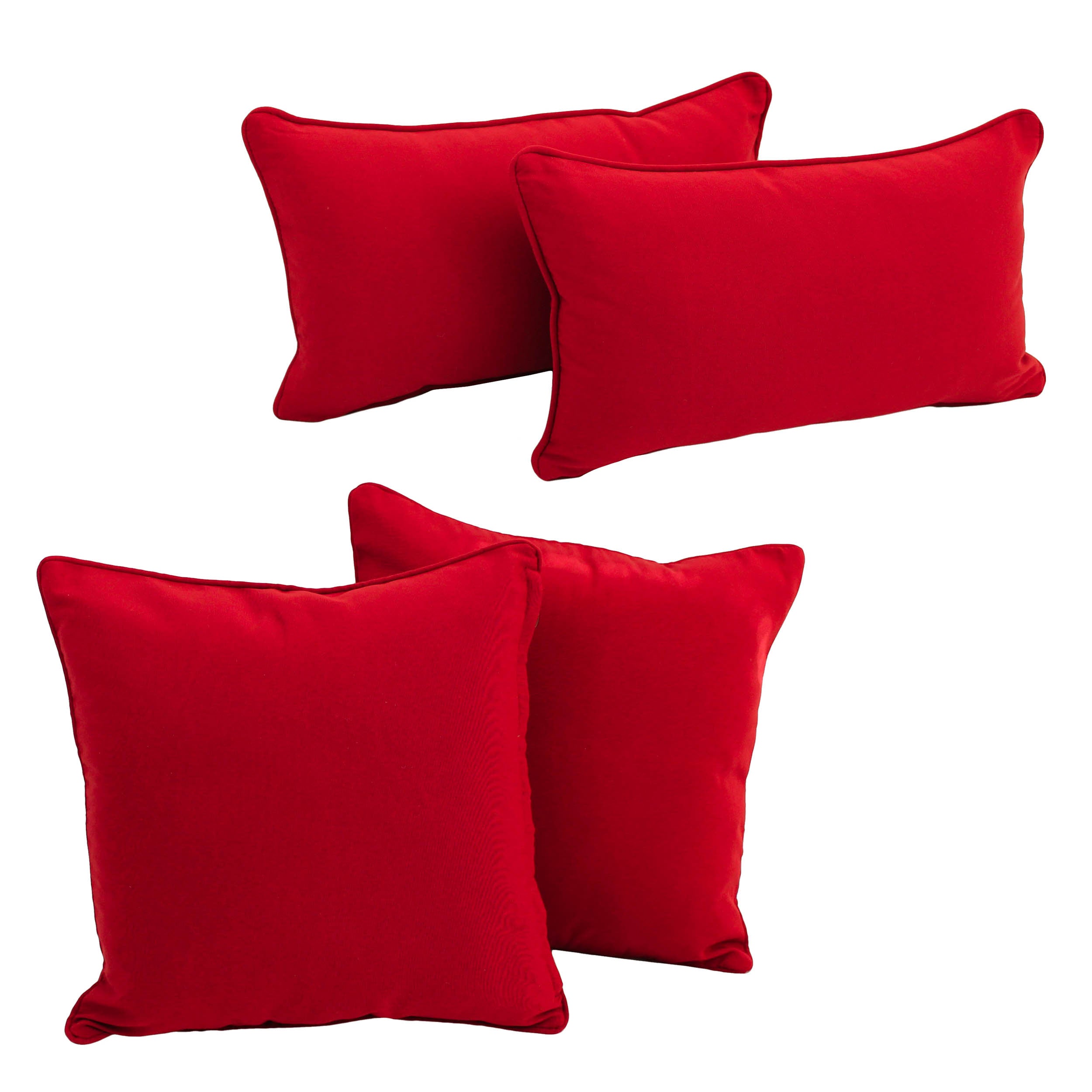 Double-corded Solid Twill Throw Pillows with Inserts (Set of 4) - Red