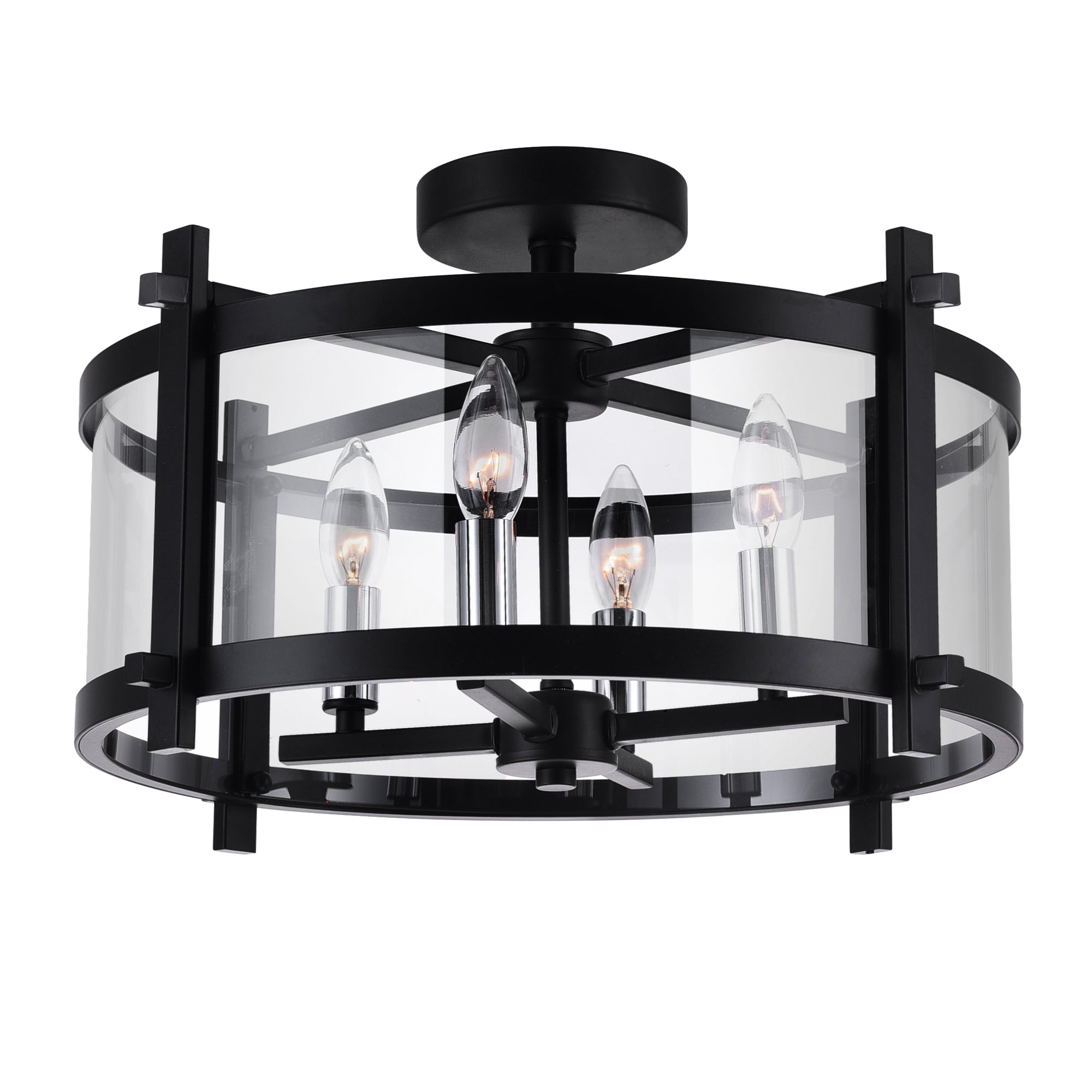 4 Light Cage Flush Mount With Black Finish