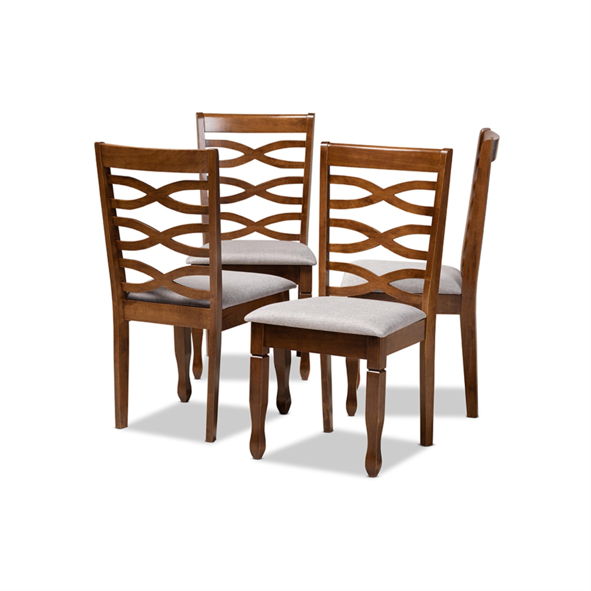 Baxton Studio Elijah Modern and Contemporary Grey Fabric Upholstered and Walnut Brown Finished Wood 4-Piece Dining Chair Set