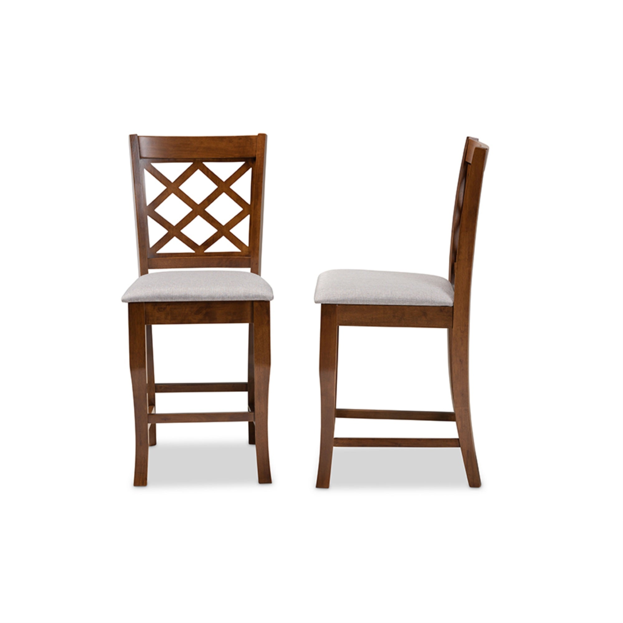 Baxton Studio Aria Modern And Contemporary Grey Fabric Upholstered And Walnut Brown Finished Wood 2-Piece Counter Height Pub Cha