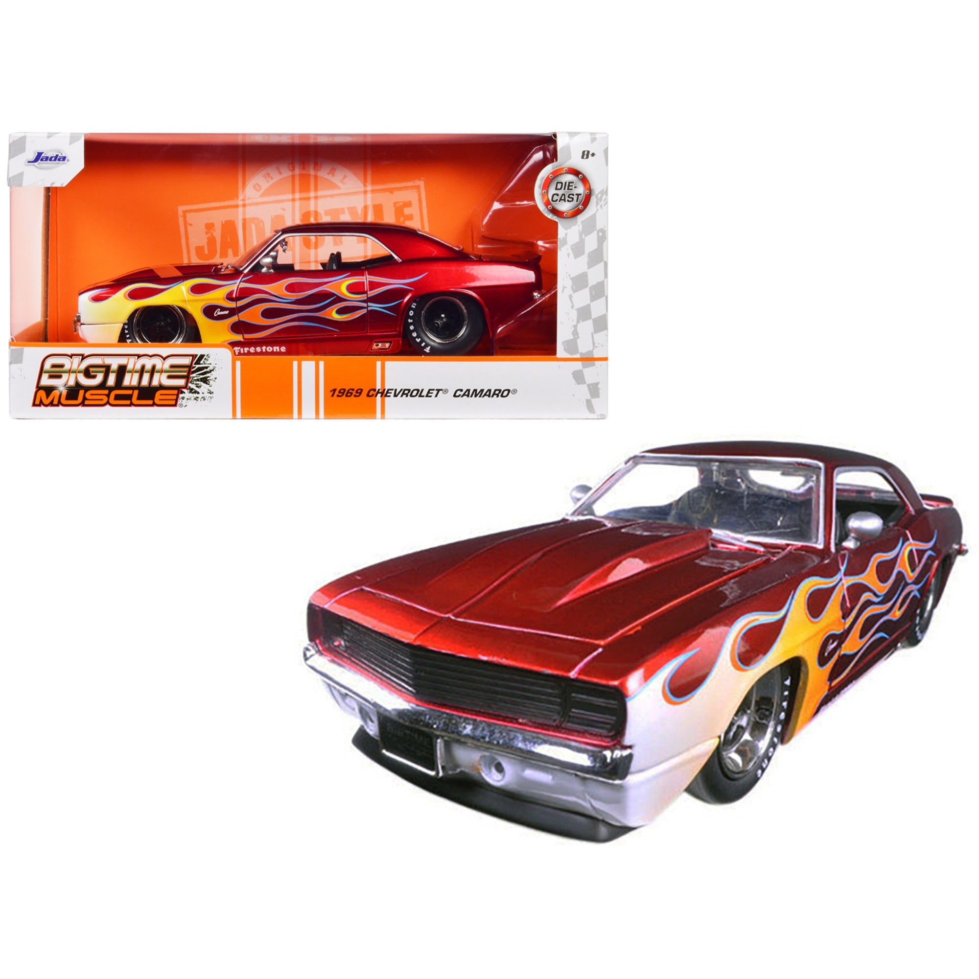 1969 Chevrolet Camaro Red With Flames 1/24 Diecast Model Car By Jada